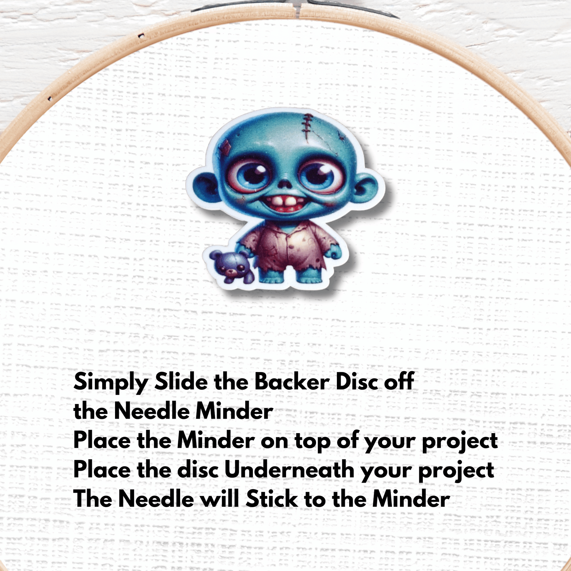 Cute zombie boy needle minder magnet for sewing and quilting projects