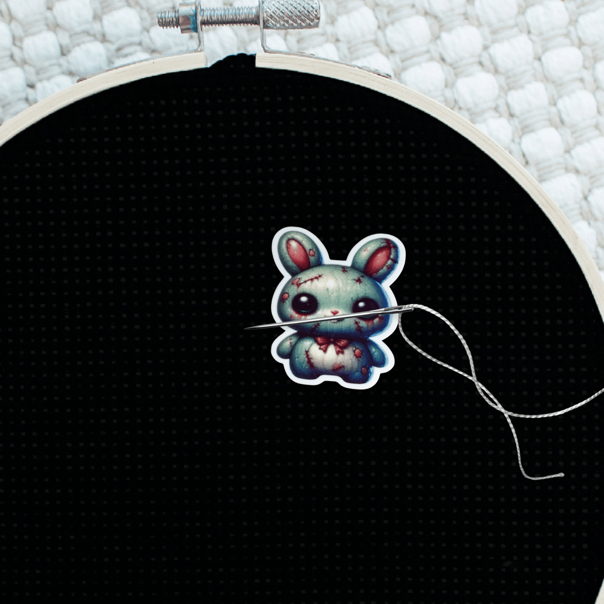 Decorative zombie bunny cross stitch needle minder magnet