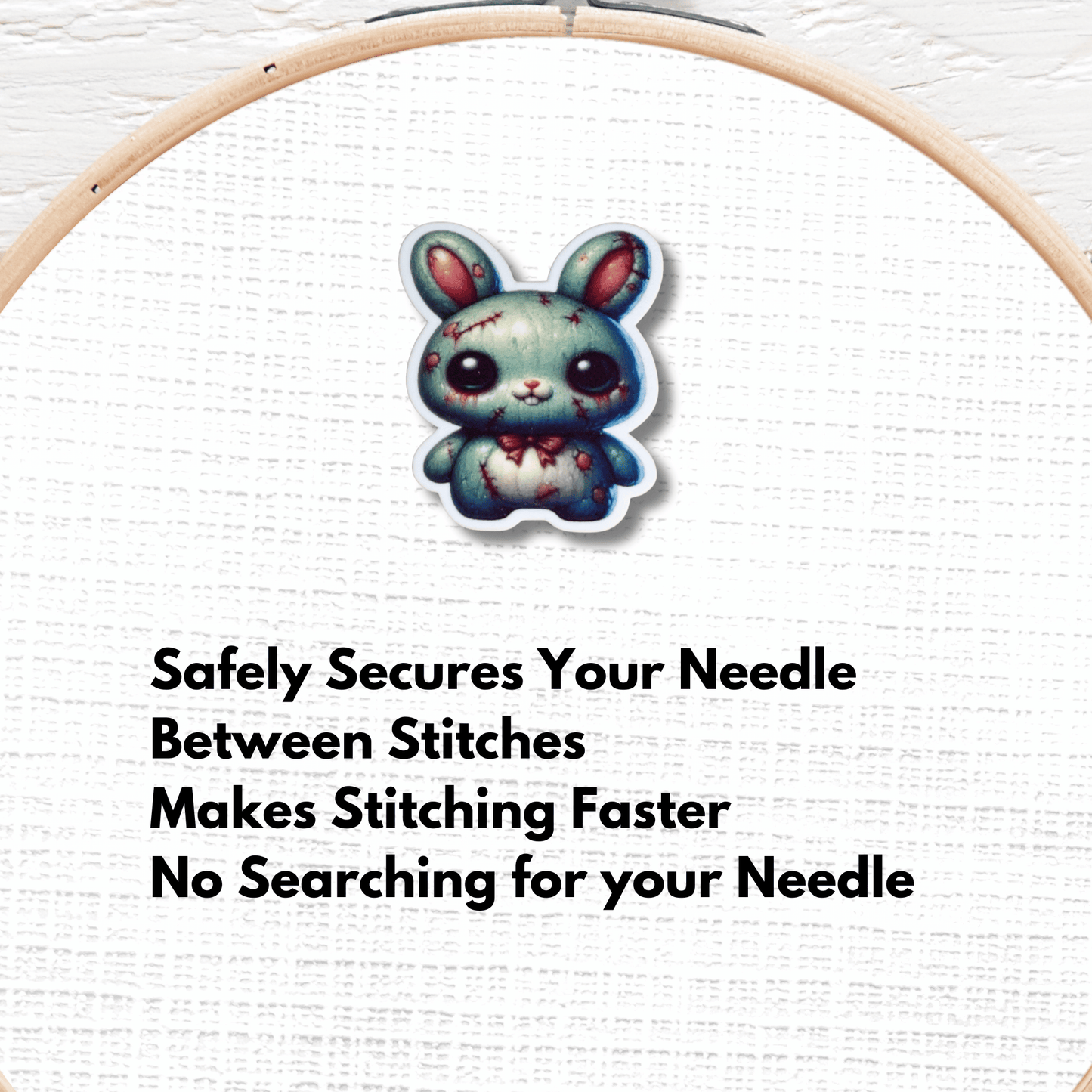 Cute Spooky Zombie Bunny magnetic needle minder for cross stitch and embroidery