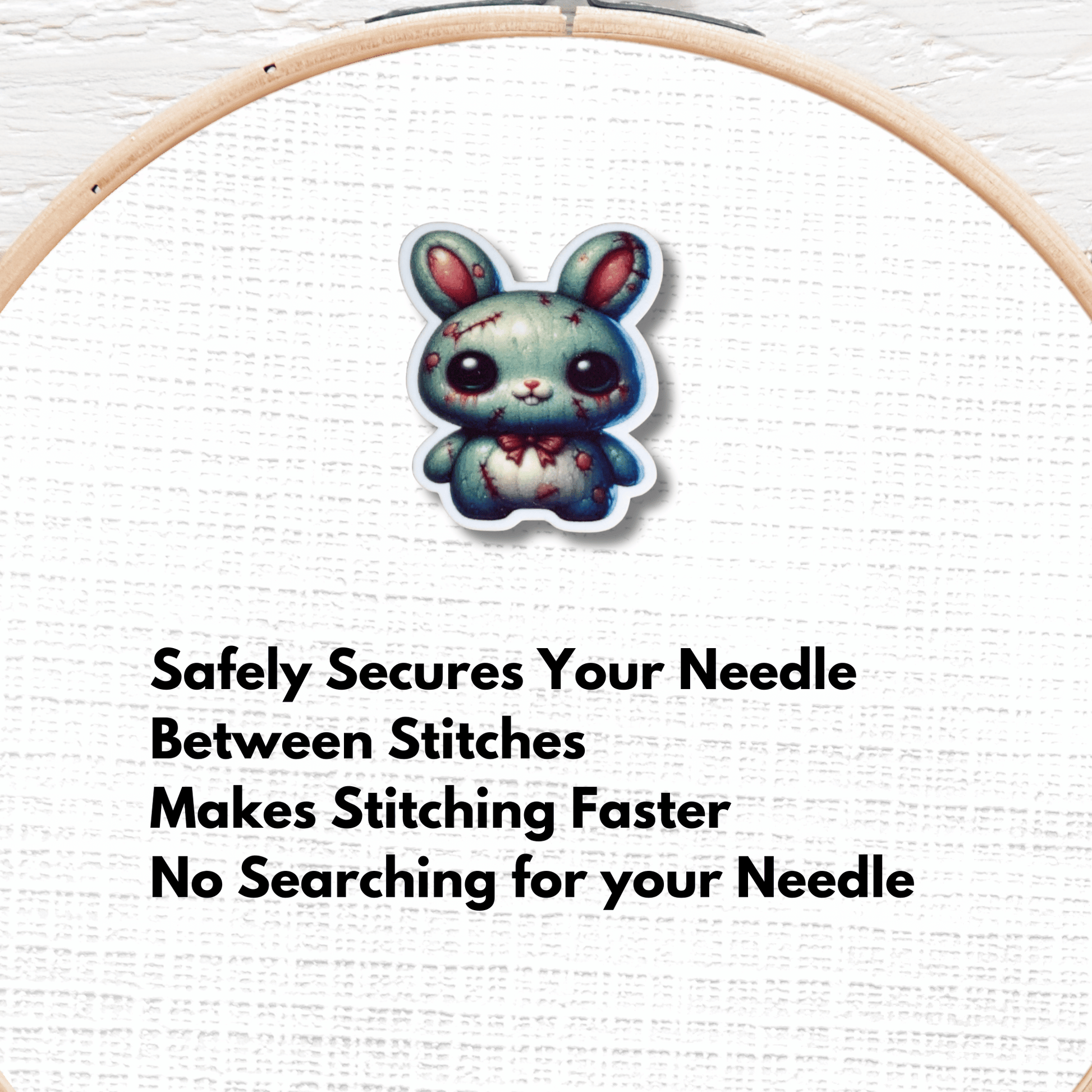 Cute Spooky Zombie Bunny magnetic needle minder for cross stitch and embroidery