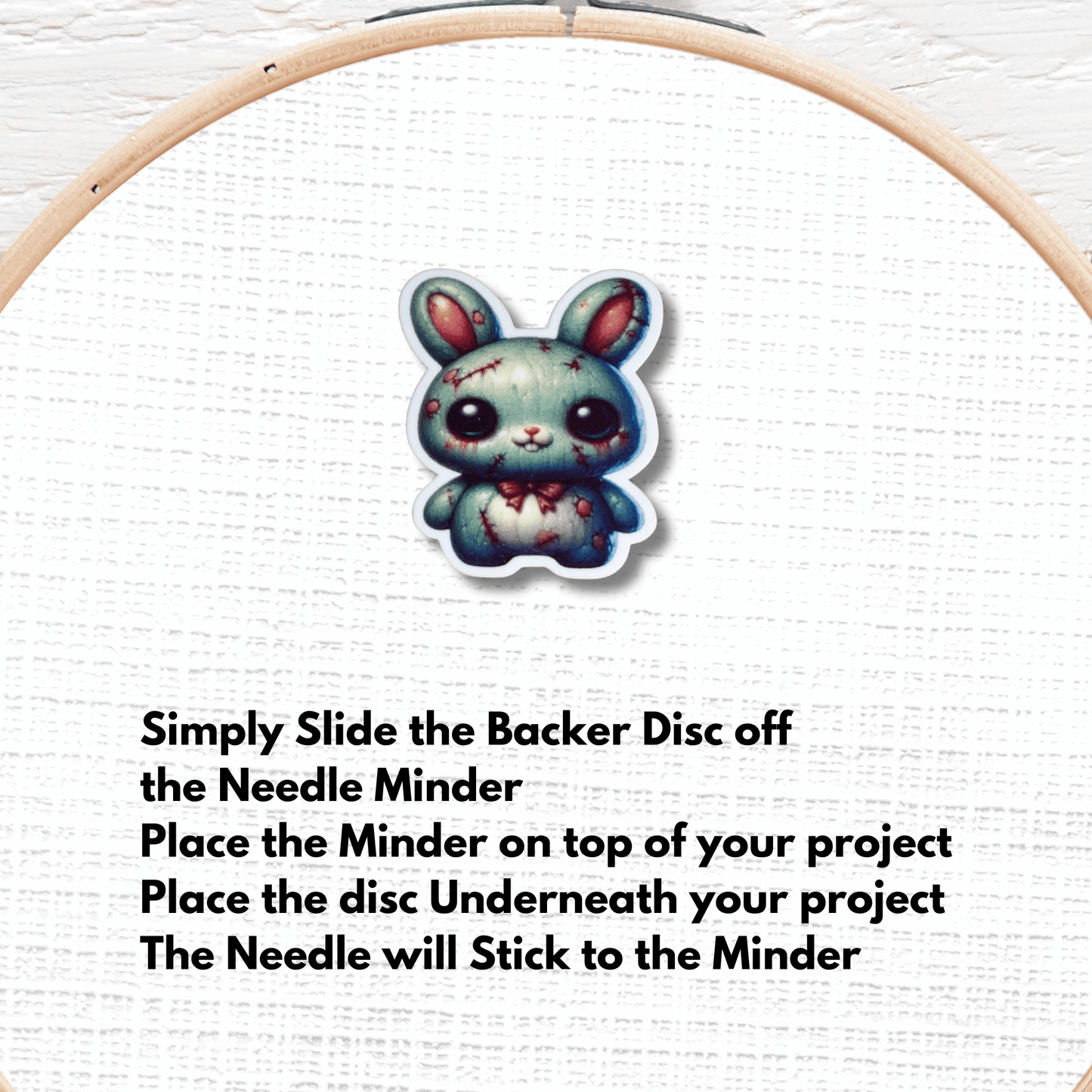 Cute zombie bunny needle minder magnet for sewing and quilting