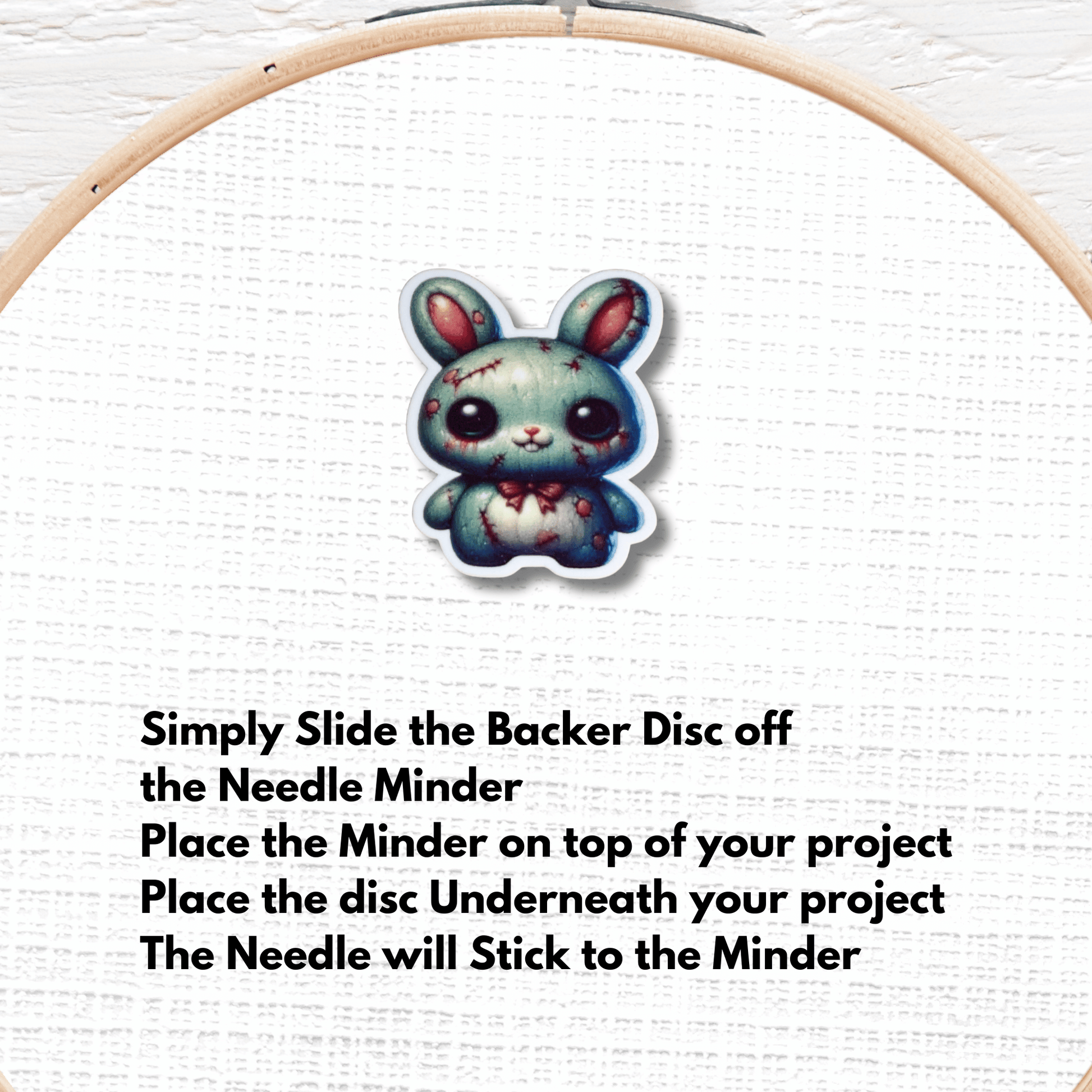 Cute zombie bunny needle minder magnet for sewing and quilting