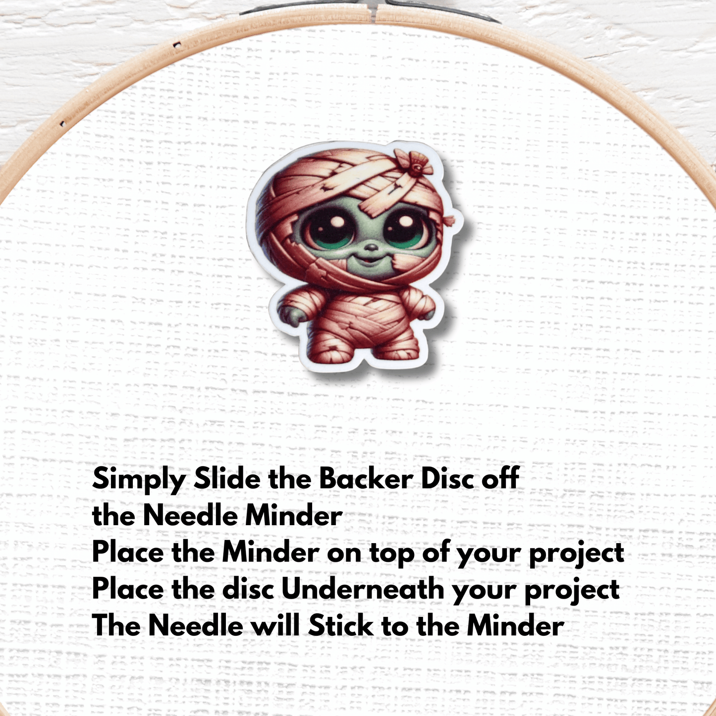 Cute zombie mummy needle minder magnet for sewing and quilting projects