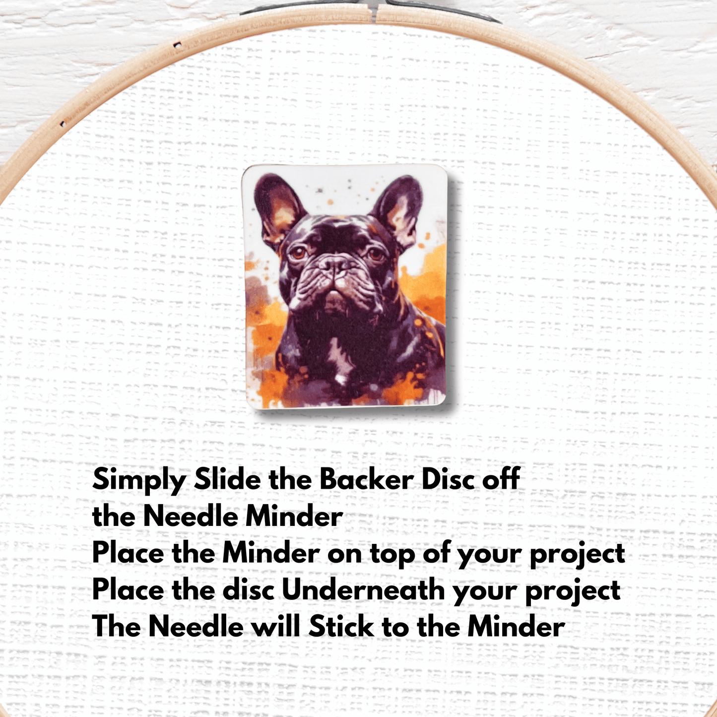 Cute black French bulldog needle minder magnet for sewing and quilting