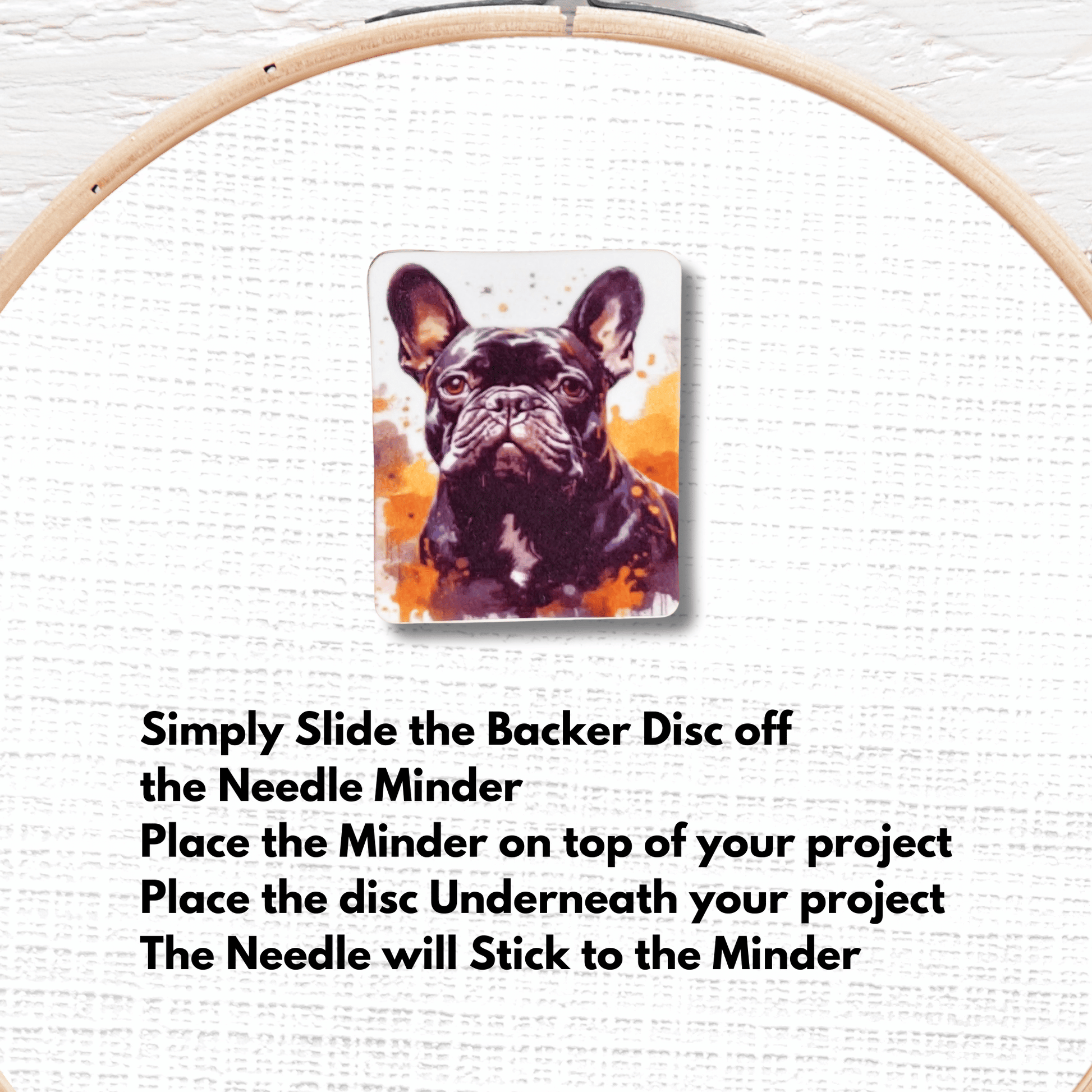 Cute black French bulldog needle minder magnet for sewing and quilting