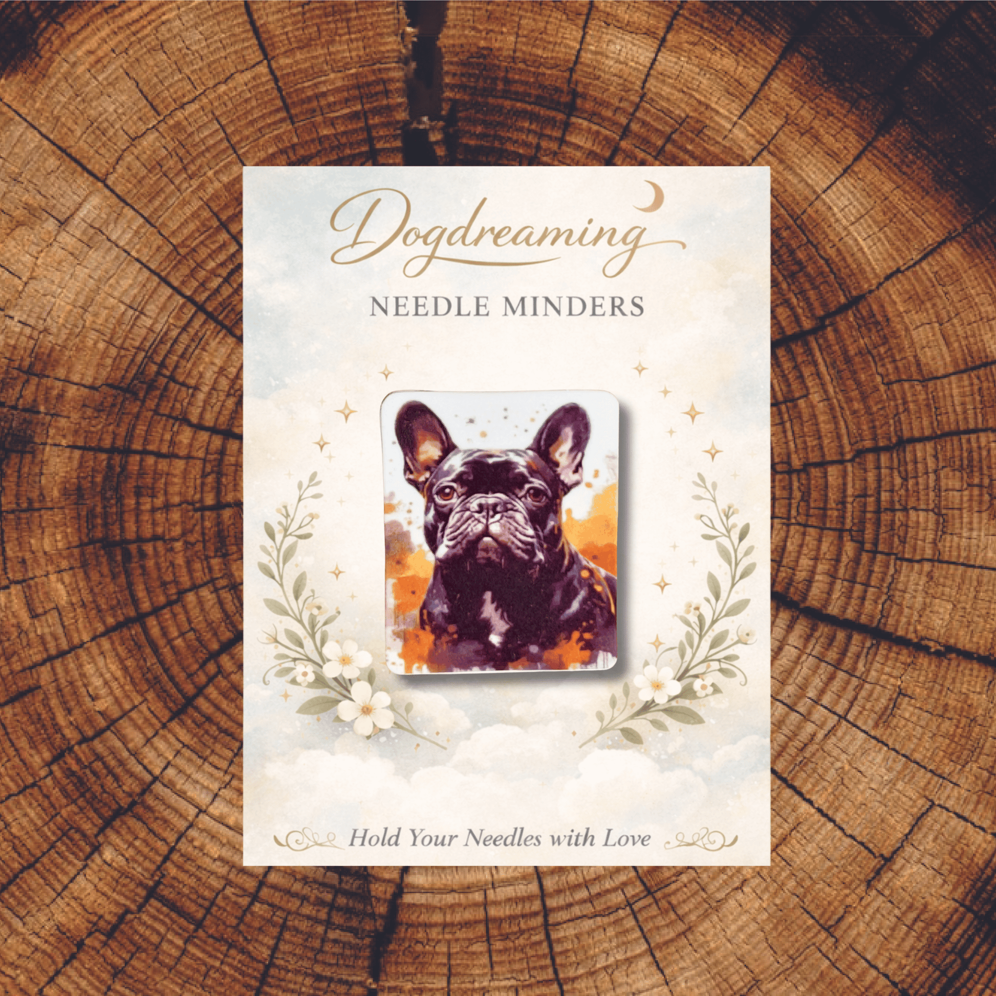 Acrylic black French bulldog magnetic needle minder for stitchers