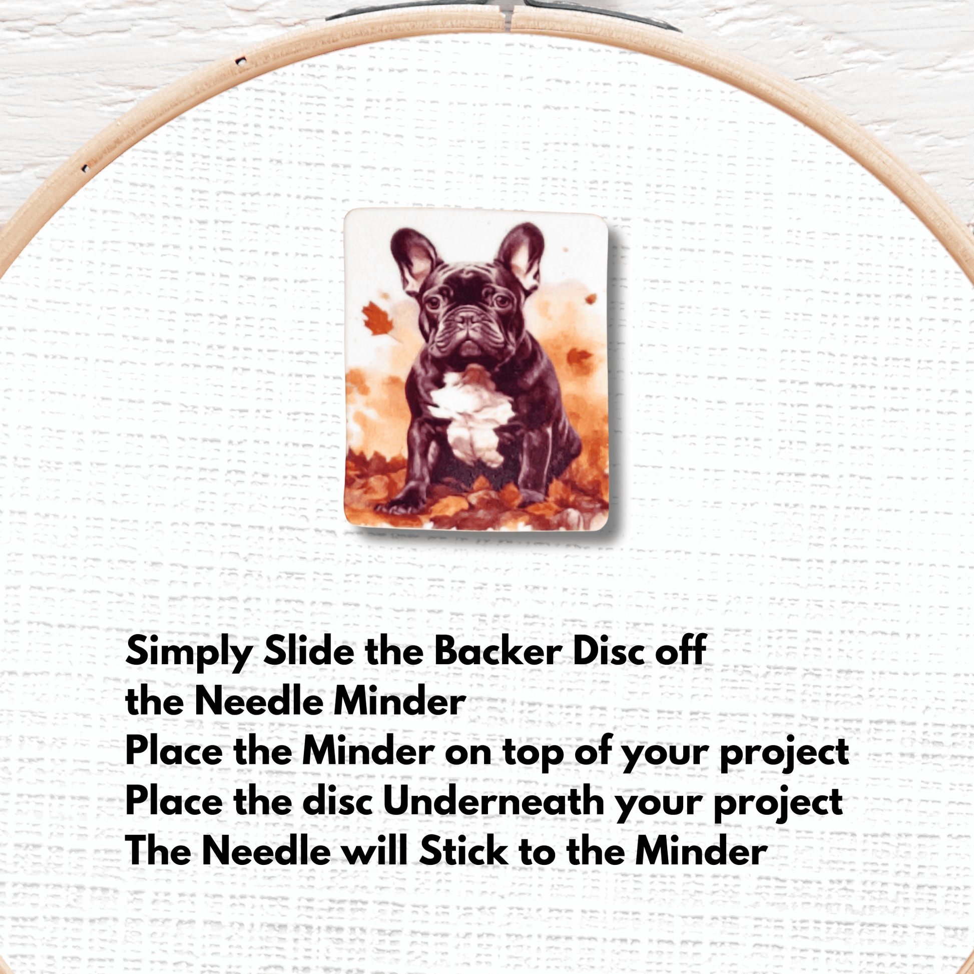 Cute black French bulldog puppy needle minder magnet for sewing and quilting