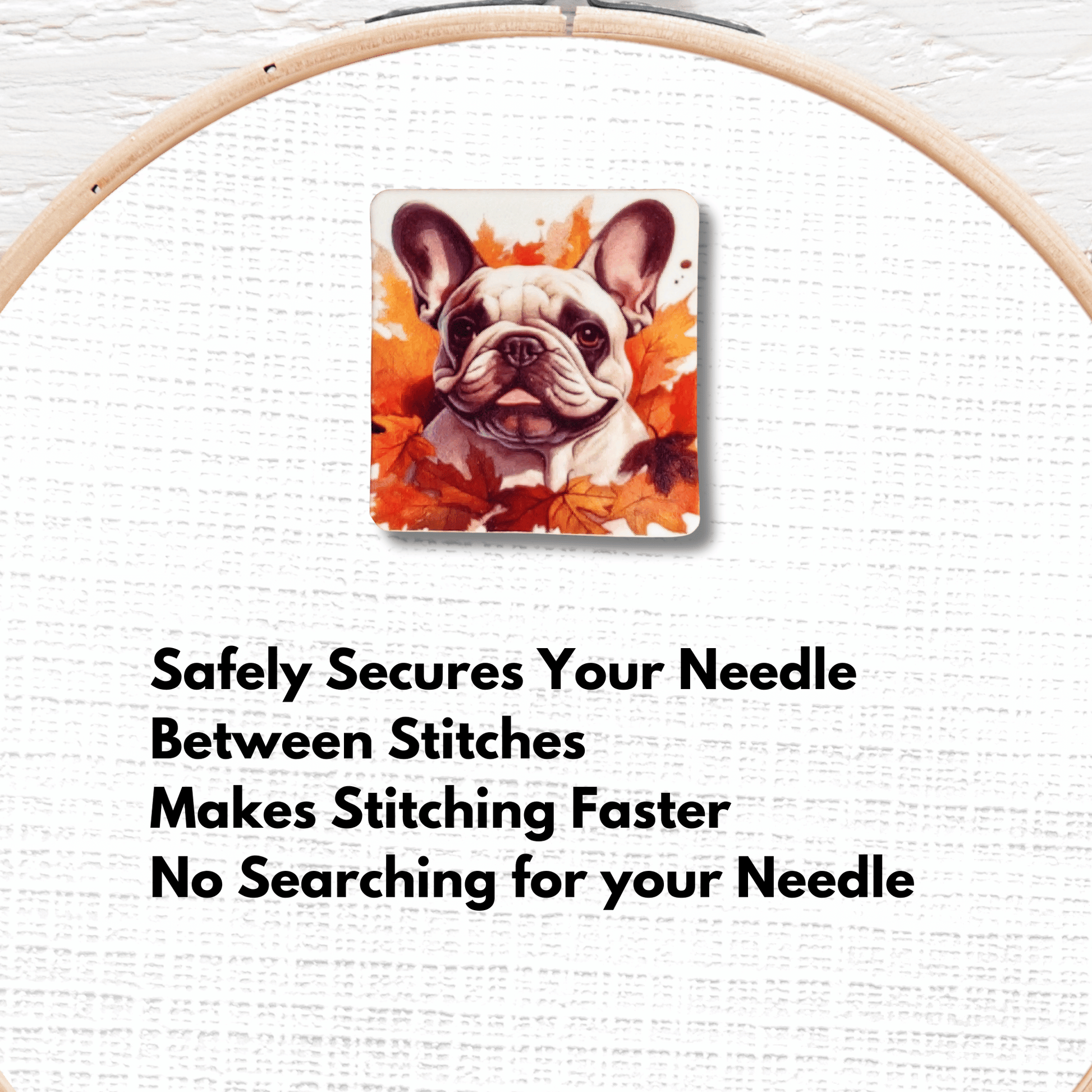 Fall Cream French Bulldog Portrait magnetic needle minder for cross stitch and embroidery