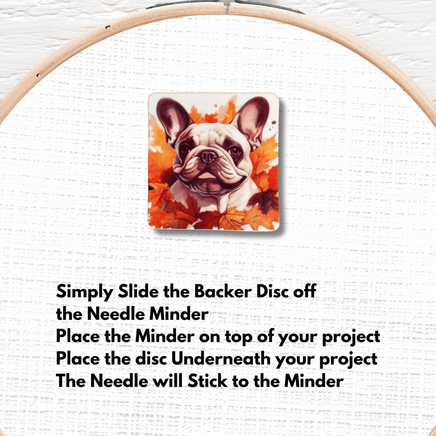 Cute cream French bulldog needle minder magnet for sewing and quilting