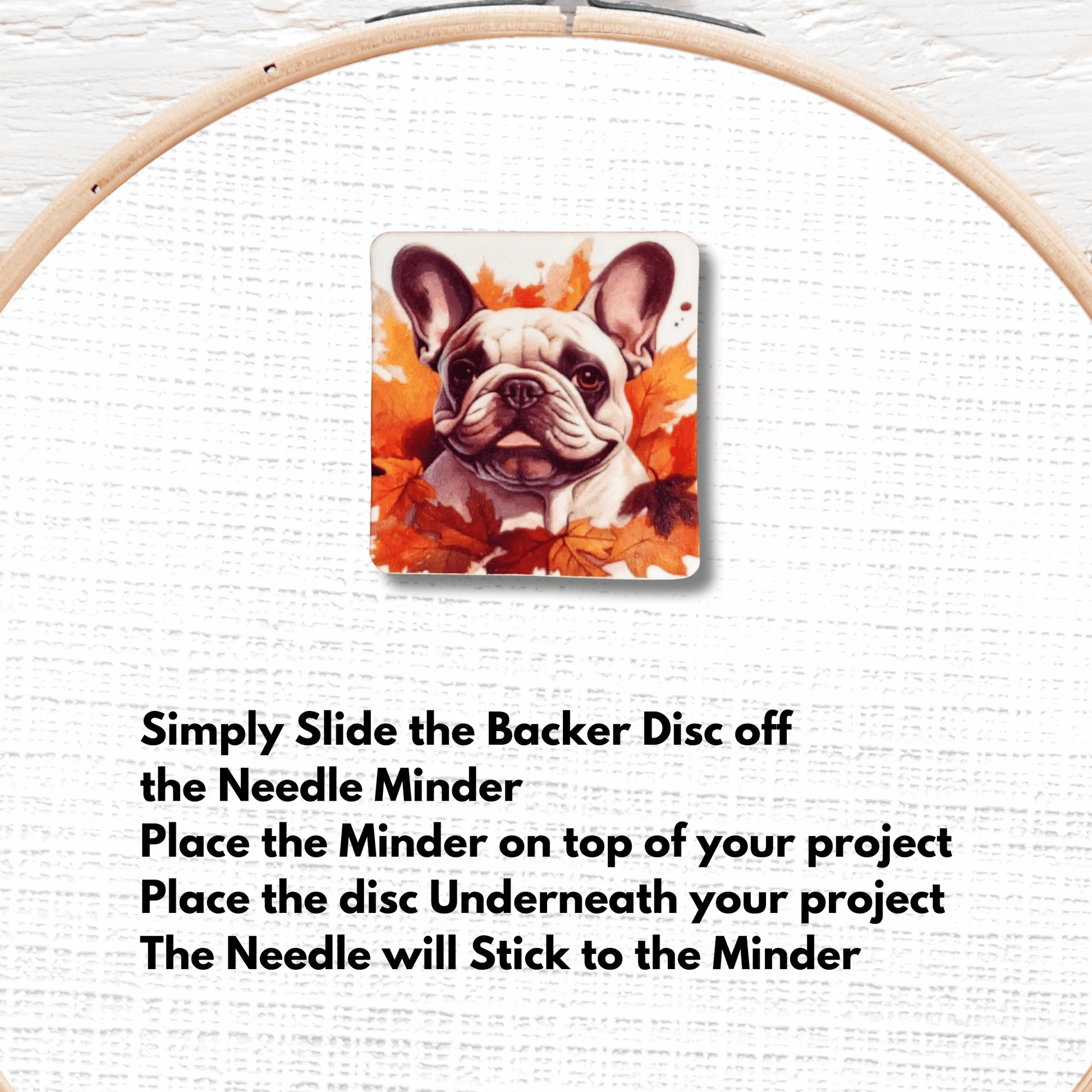 Cute cream French bulldog needle minder magnet for sewing and quilting