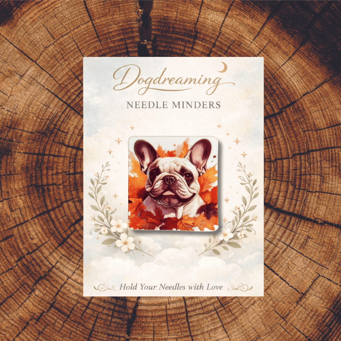 Acrylic cream French bulldog magnetic needle minder for stitchers