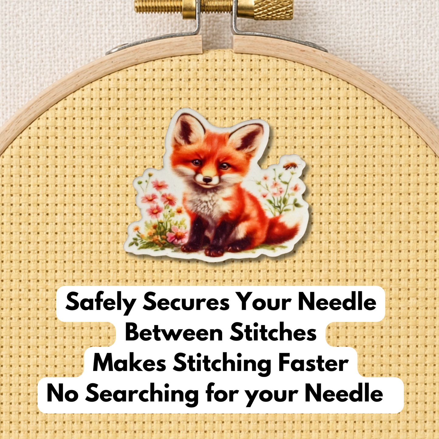 Cute fox needle minder magnet for sewing and quilting