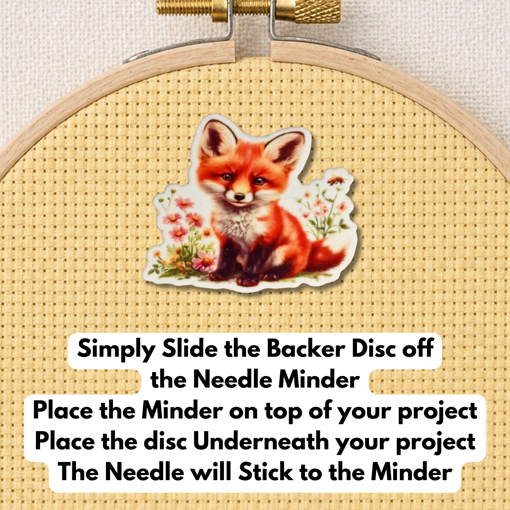Woodland animal magnetic needle minder for needlepoint and embroidery projects