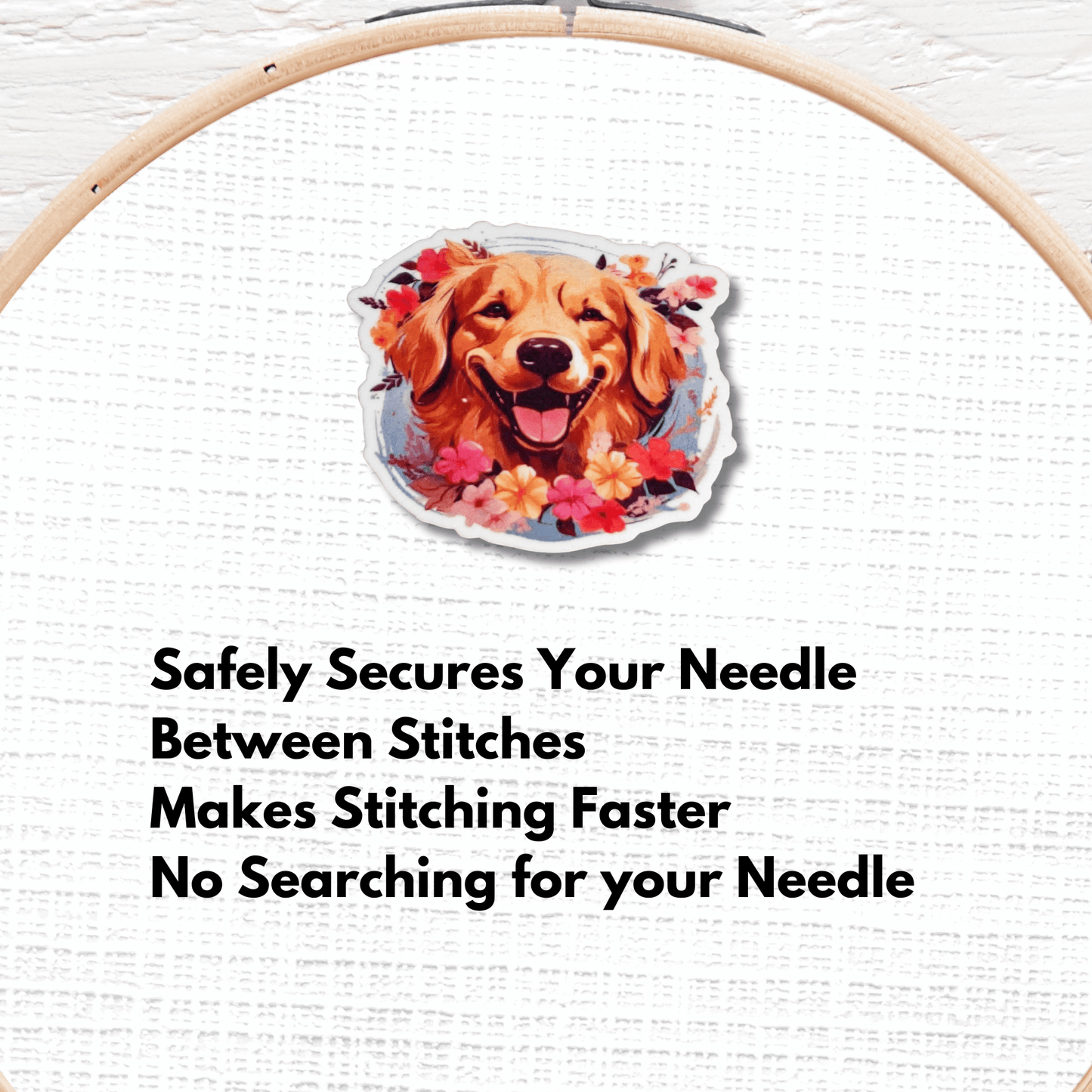 Floral Golden Retriever magnetic needle minder for embroidery and cross stitch