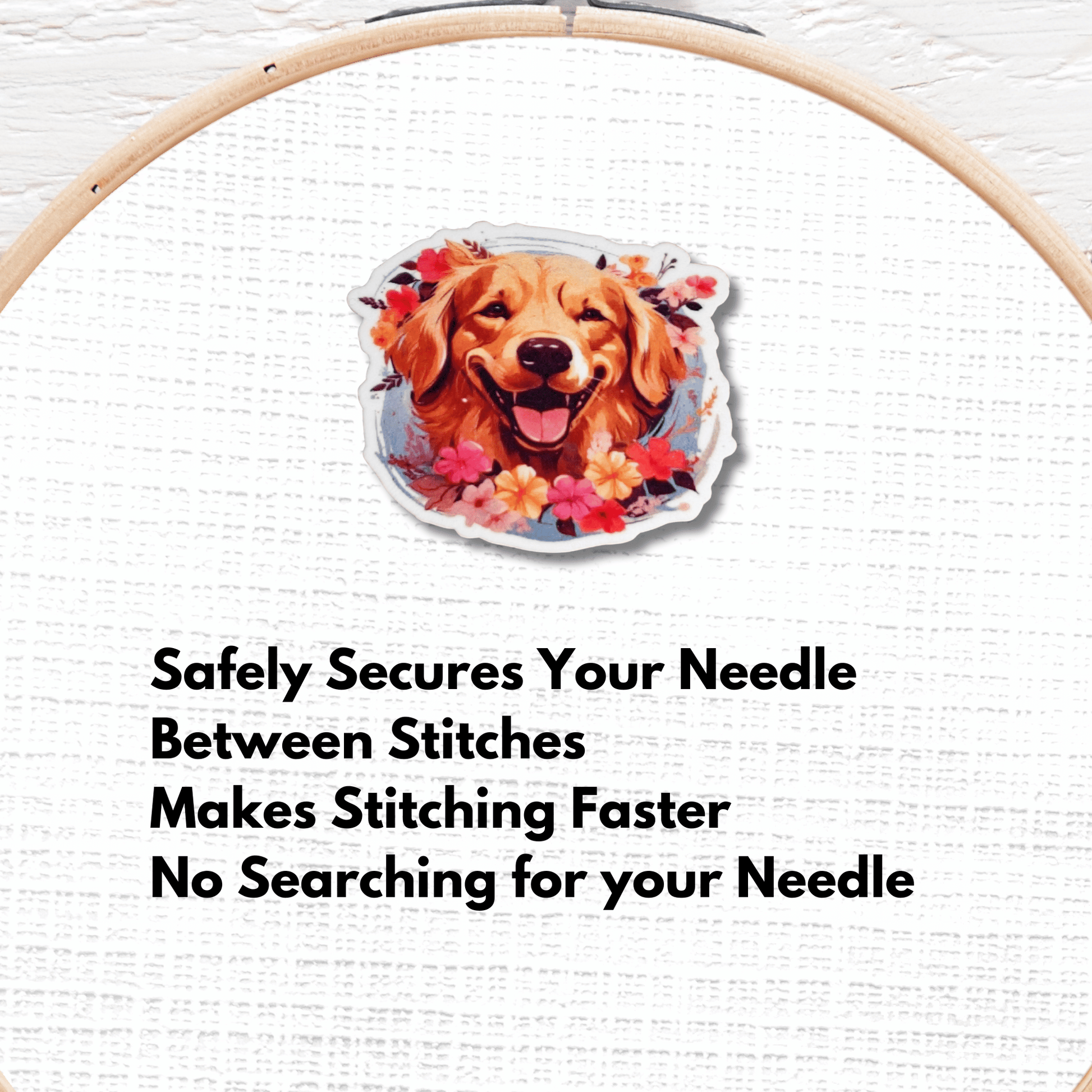Floral Golden Retriever magnetic needle minder for embroidery and cross stitch