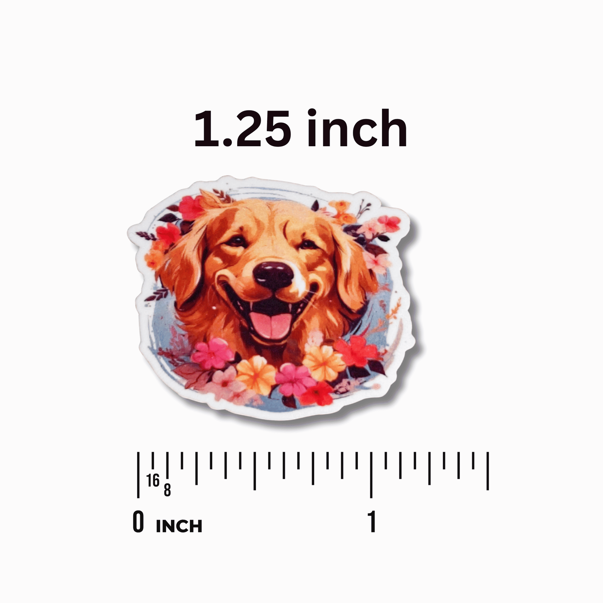 Dog magnetic needle minder with smiling Golden Retriever and floral artwork