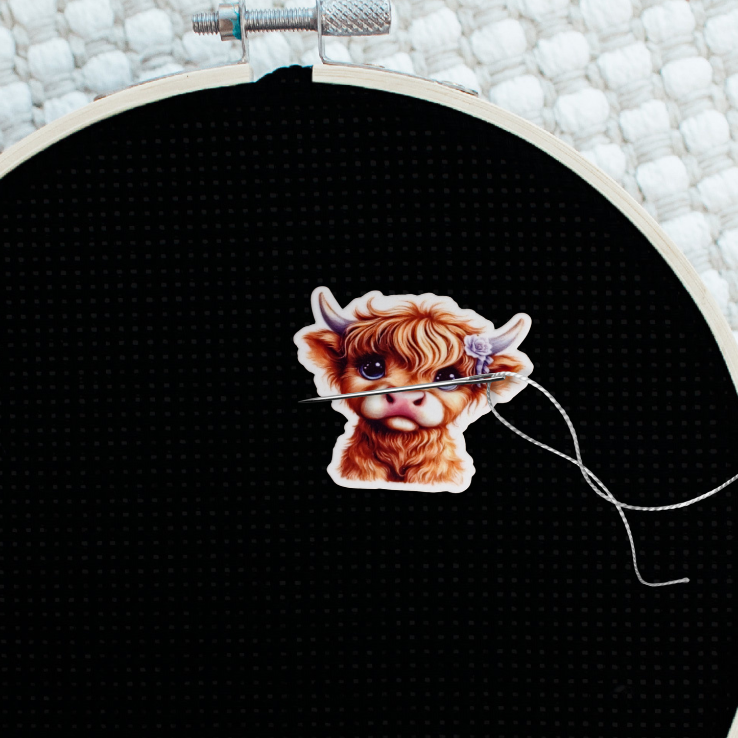 baby highland cow floral sewing needle minder magnet cross stitch accessory