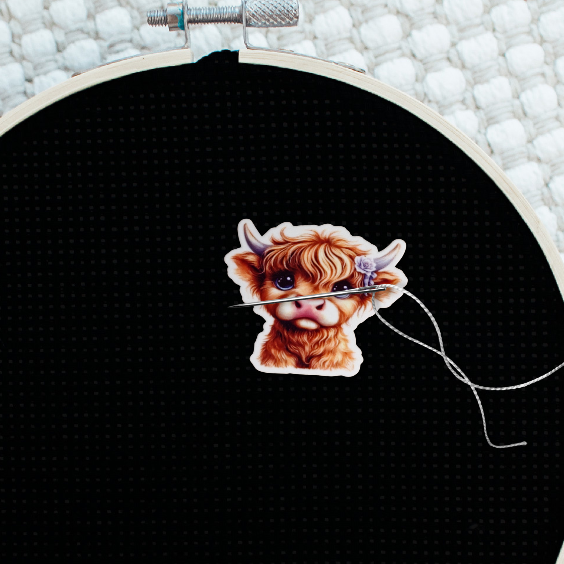baby highland cow floral sewing needle minder magnet cross stitch accessory