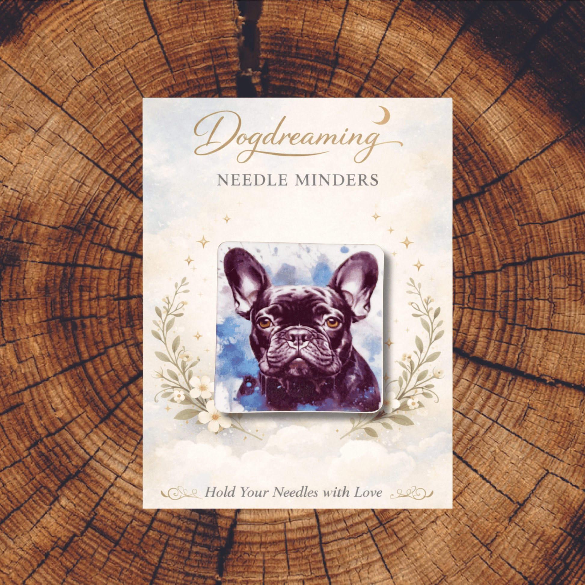 Acrylic French bulldog magnetic needle minder for stitchers