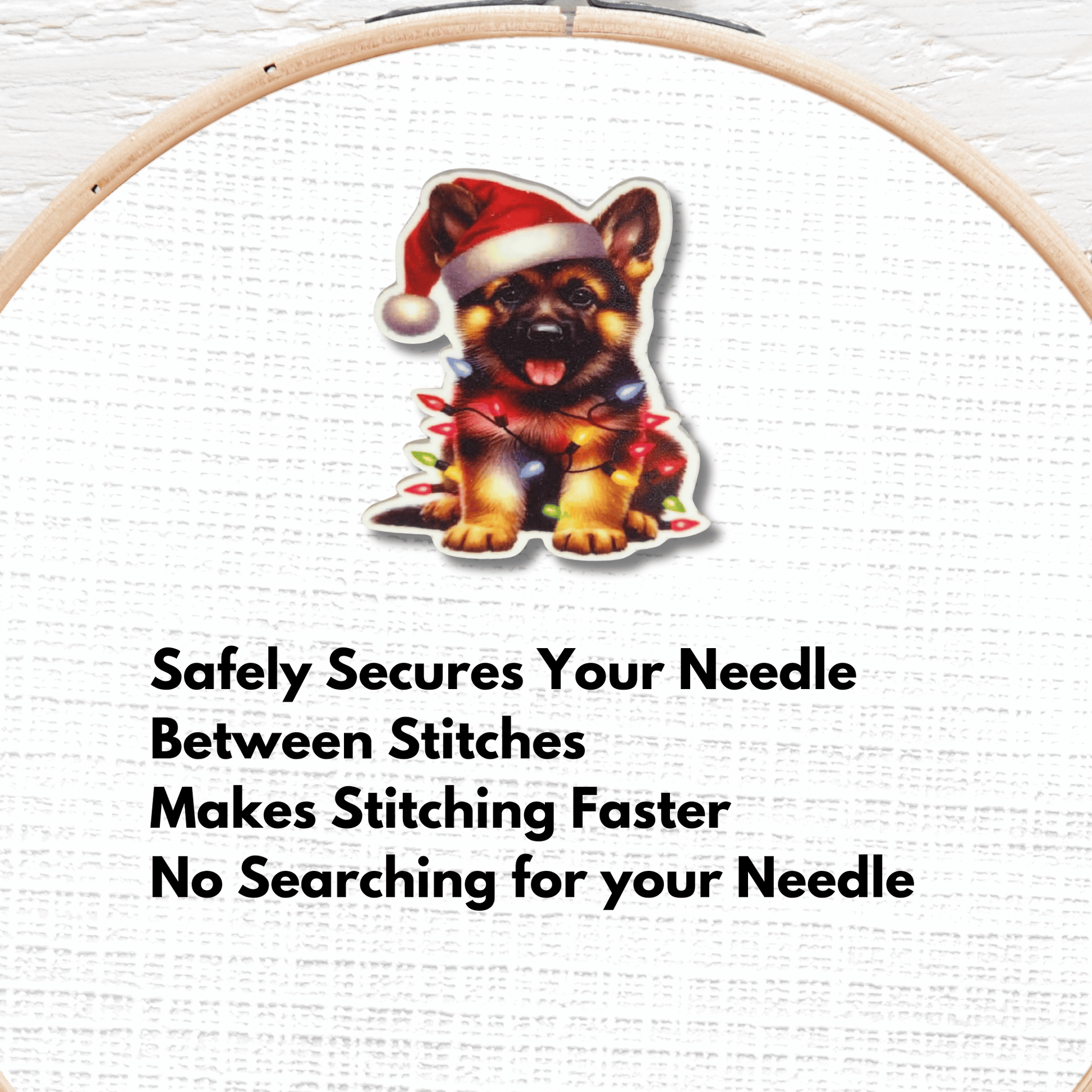 Cute German Shepherd Christmas Magnetic Needle Minder, Puppy with Santa Hat Cross Stitch Needle Holder