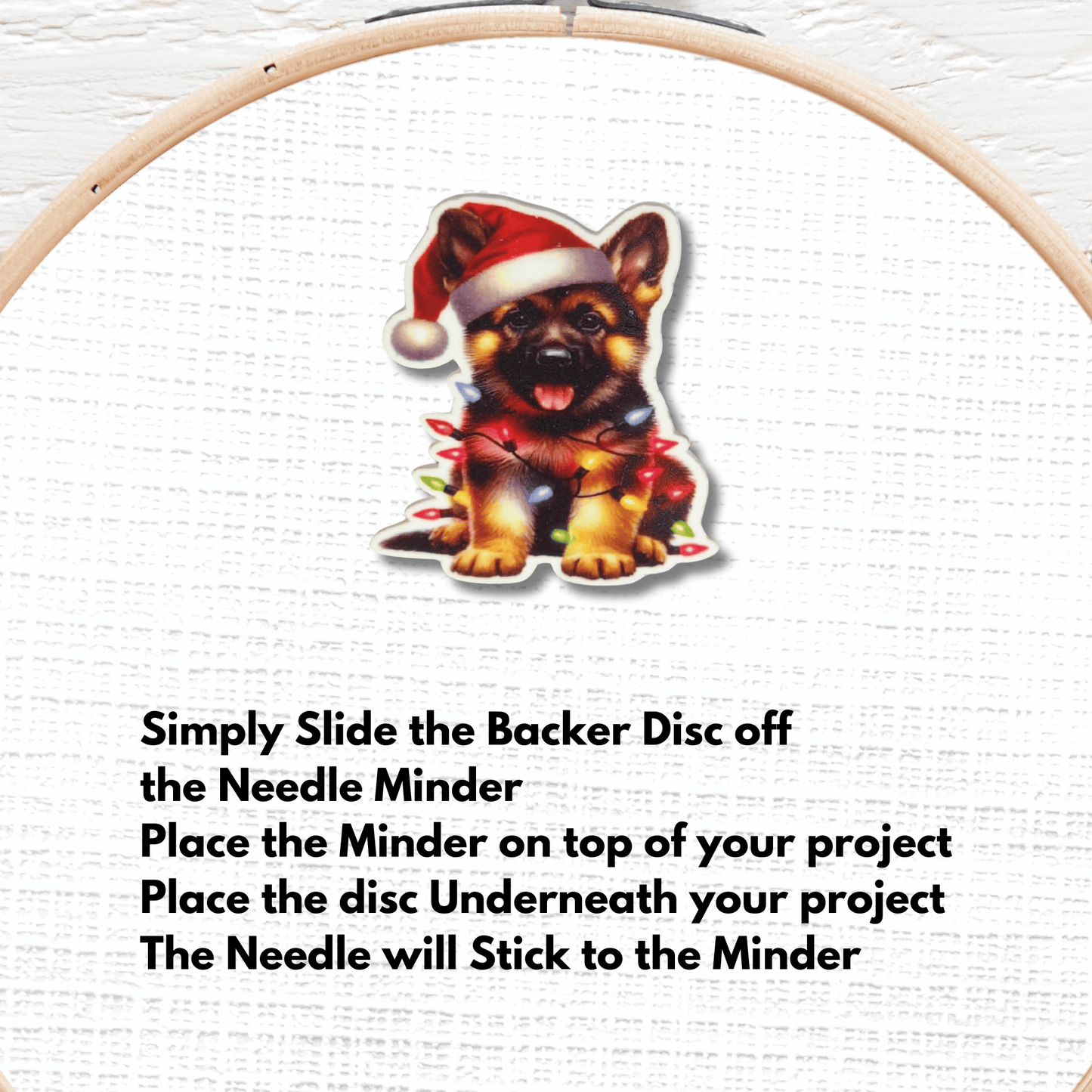 German Shepherd Christmas Needle Minder Magnet, Cute Dog with Holiday Lights Embroidery Needle Holder