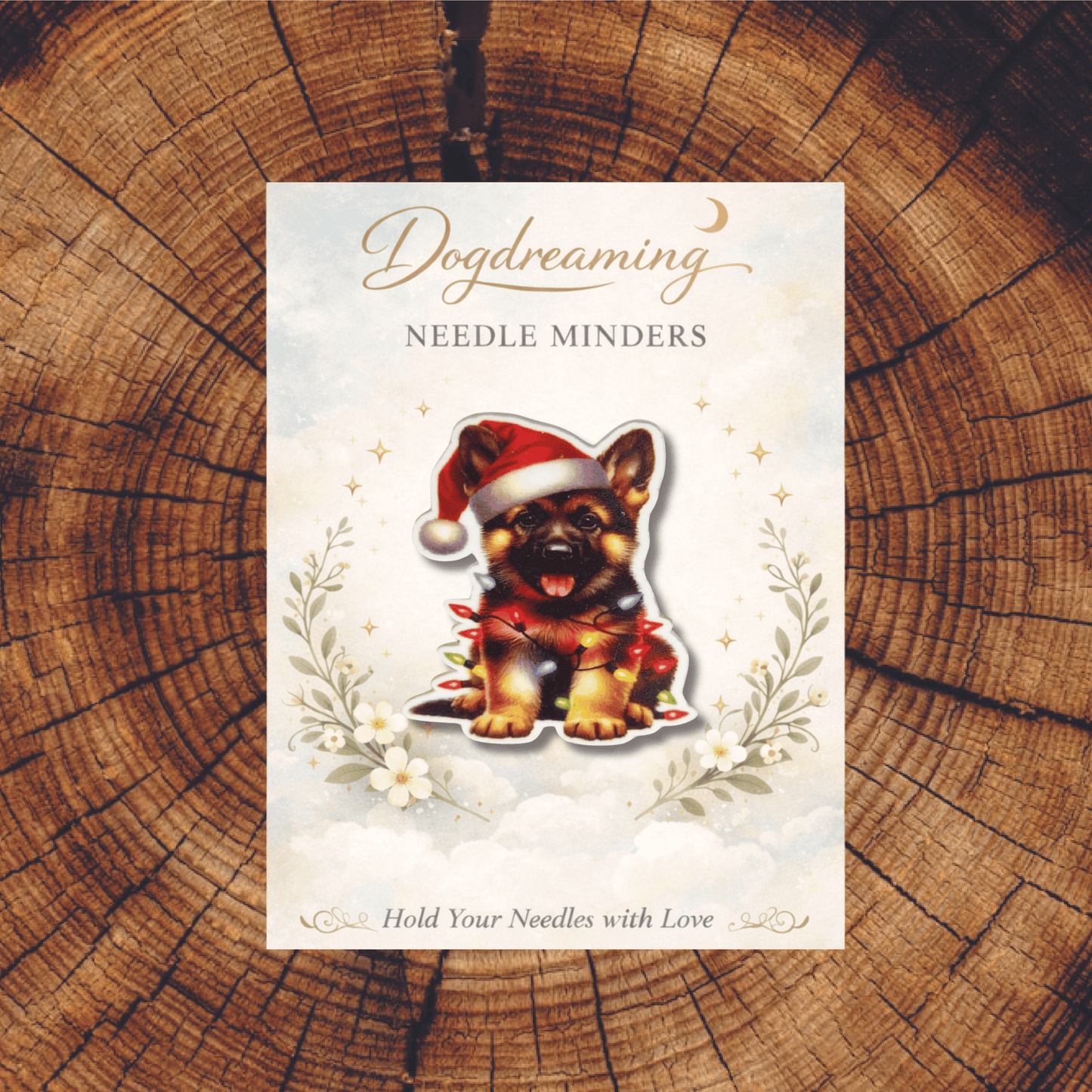German Shepherd Dog Christmas Magnetic Needle Minder, Cute Holiday Needle Holder for Cross Stitch and Embroidery