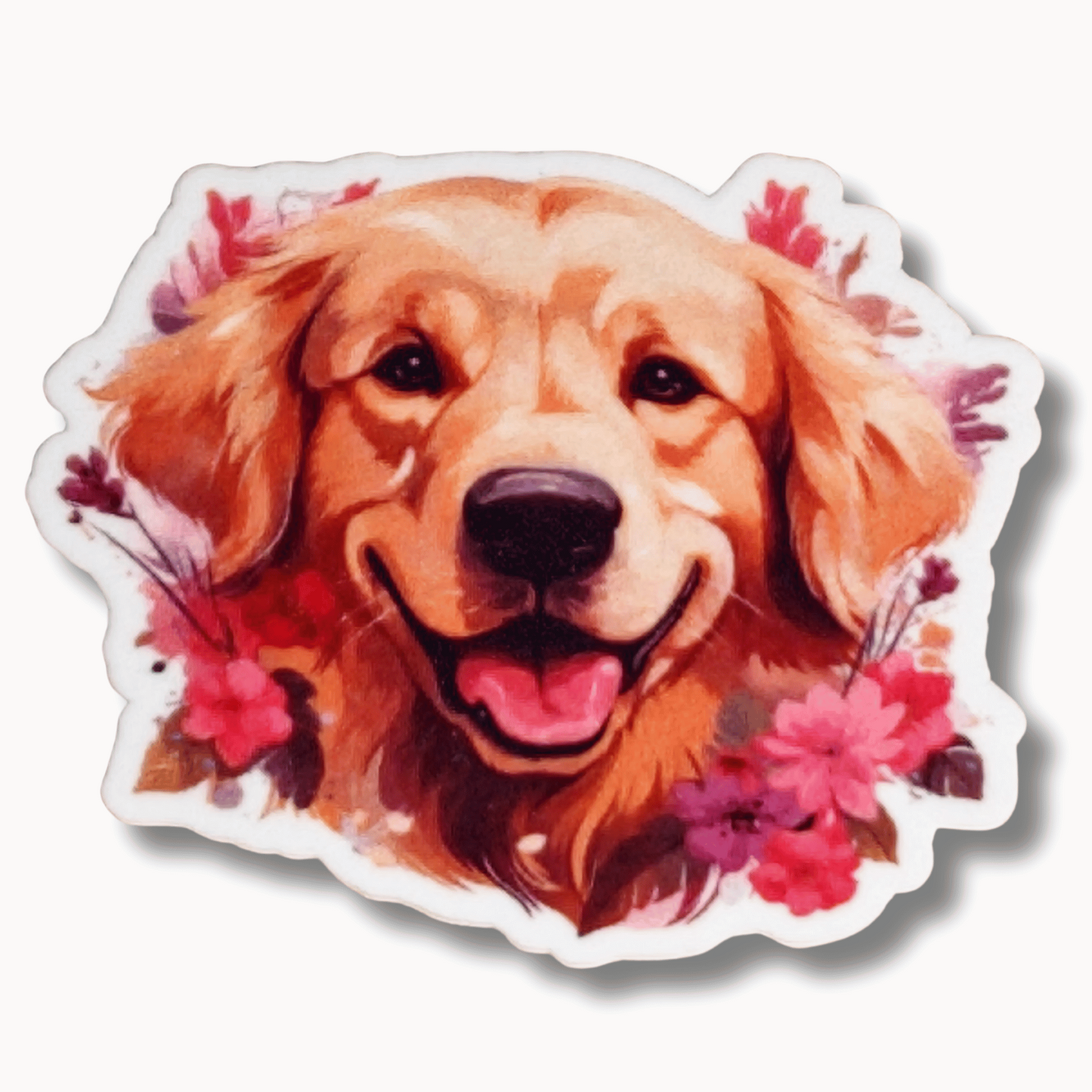 Golden Retriever magnetic needle minder for cross stitch with floral dog portrait design