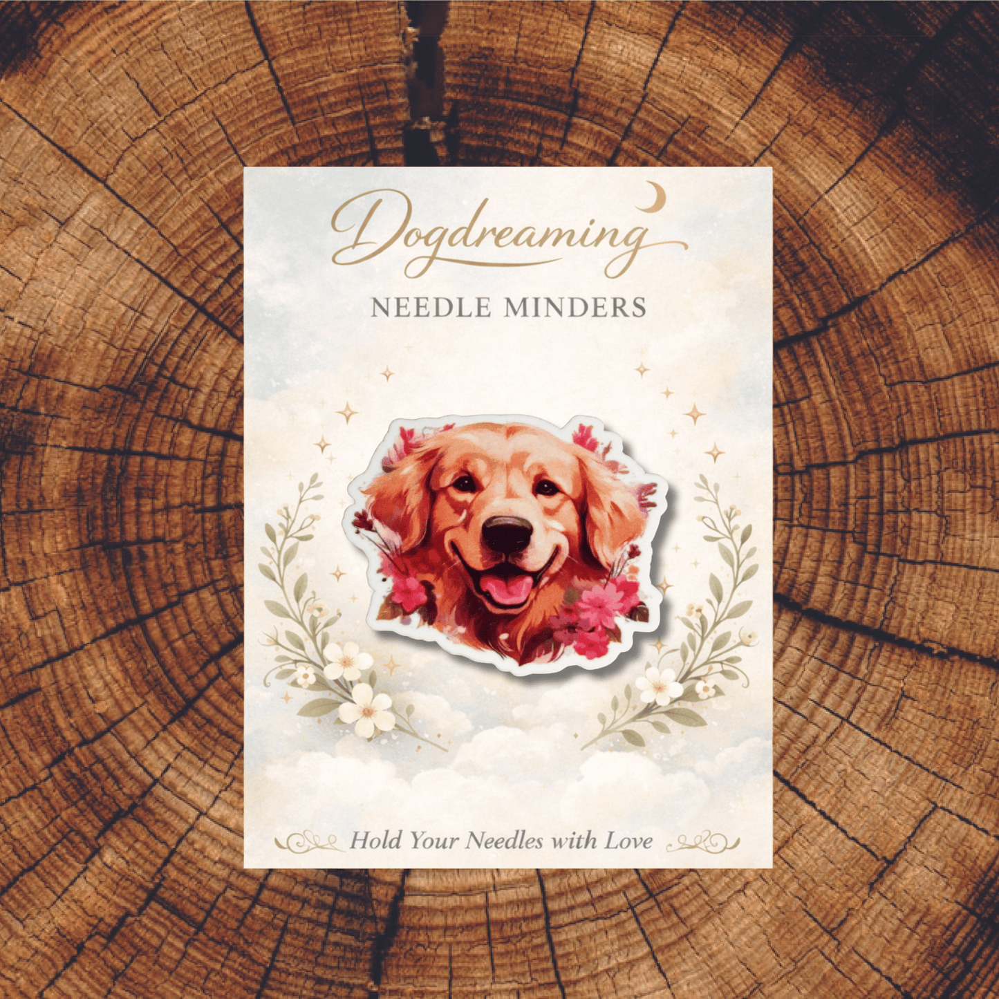 Cute Golden Retriever magnetic needle minder for stitchers and dog lovers