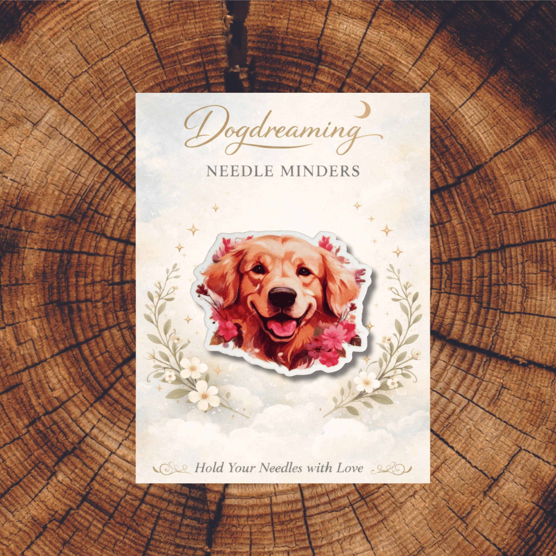Cute Golden Retriever magnetic needle minder for stitchers and dog lovers