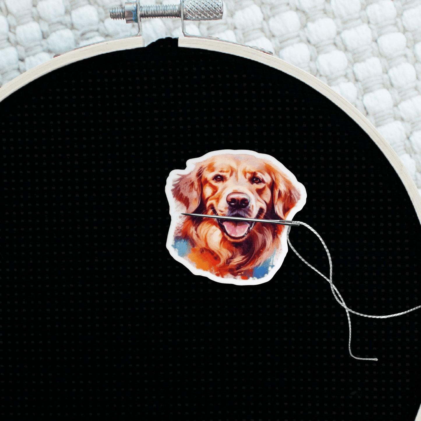 Decorative golden retriever cross stitch needle minder magnet