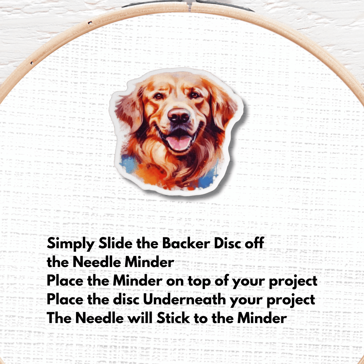 Cute golden retriever needle minder magnet for sewing and quilting