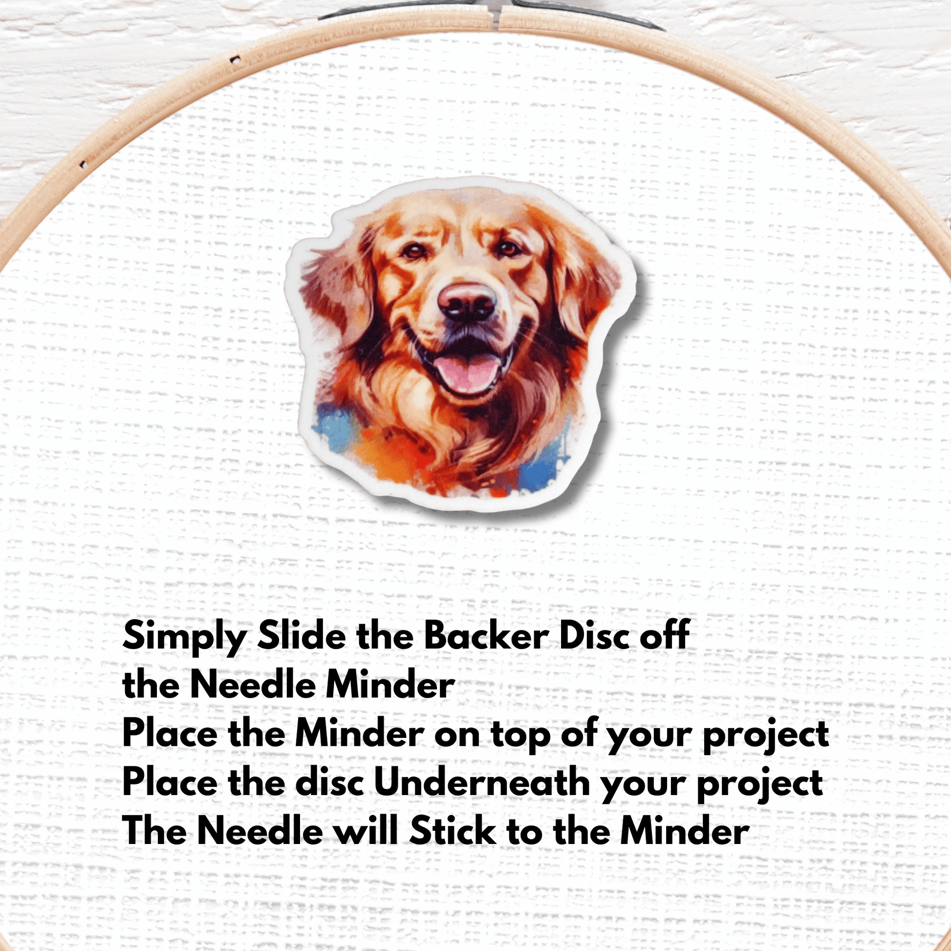 Cute golden retriever needle minder magnet for sewing and quilting
