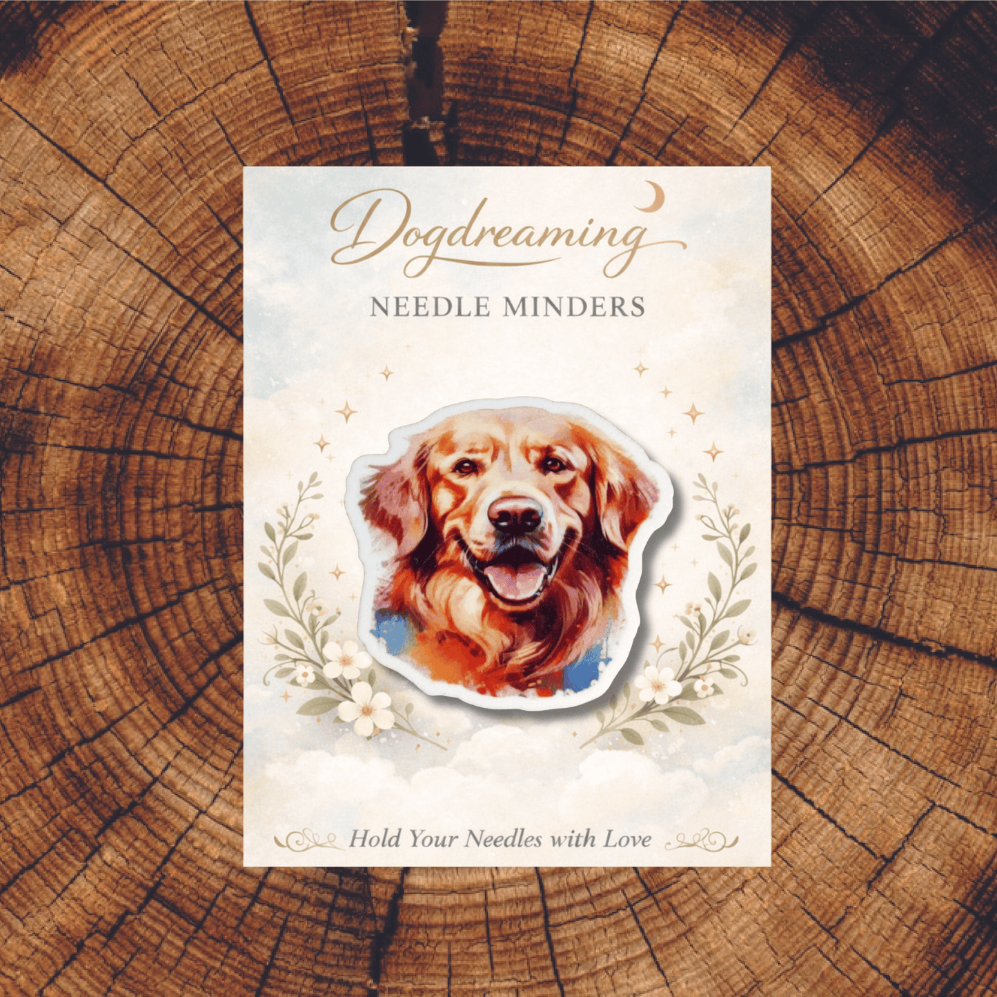 Acrylic golden retriever magnetic needle minder for stitchers