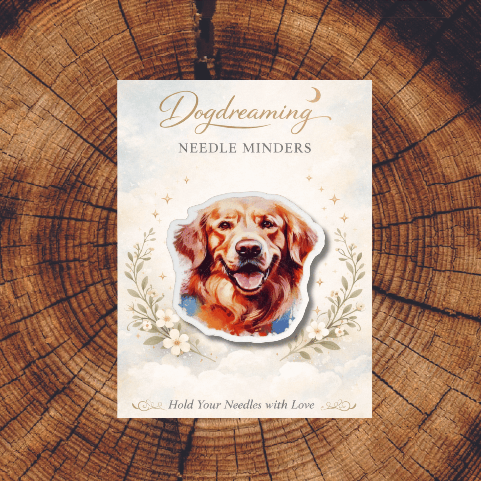Acrylic golden retriever magnetic needle minder for stitchers