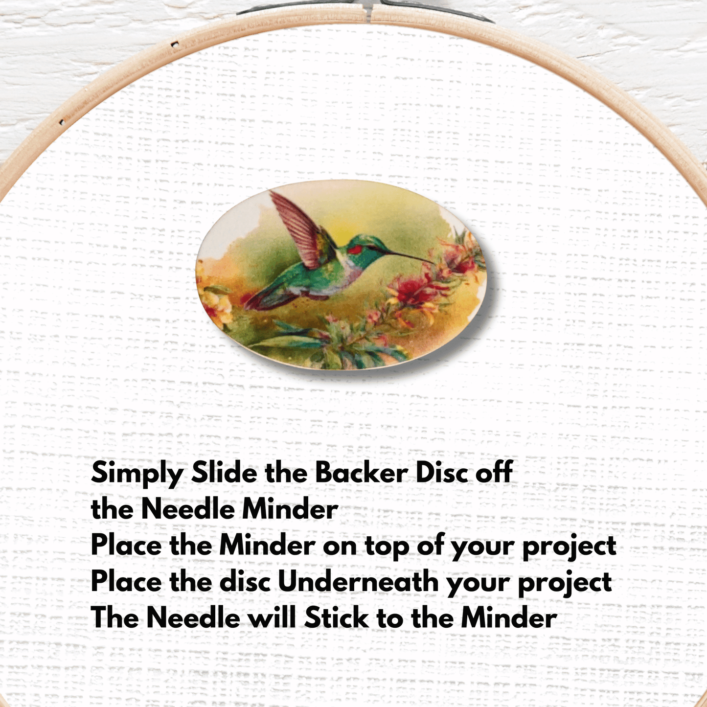 Cute hummingbird and floral needle minder magnet for sewing and quilting
