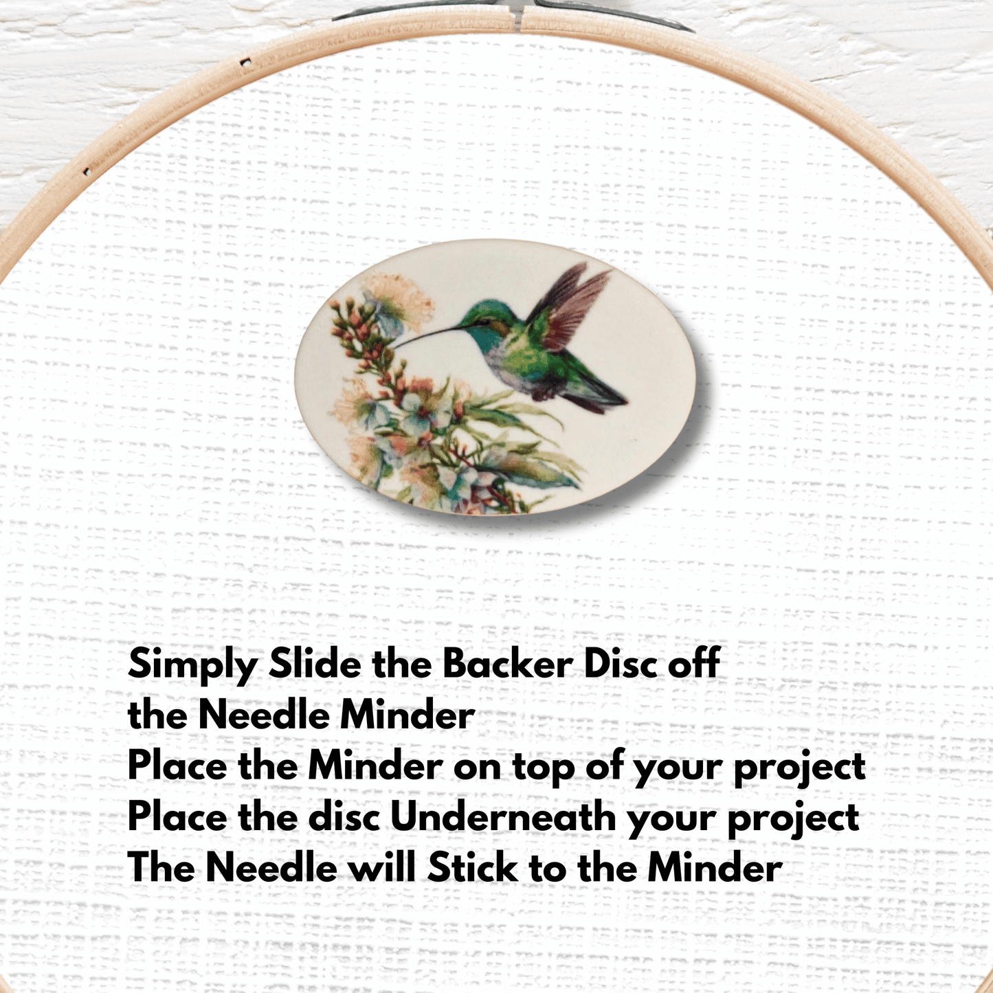 Cute hummingbird and wildflower needle minder magnet for sewing and quilting