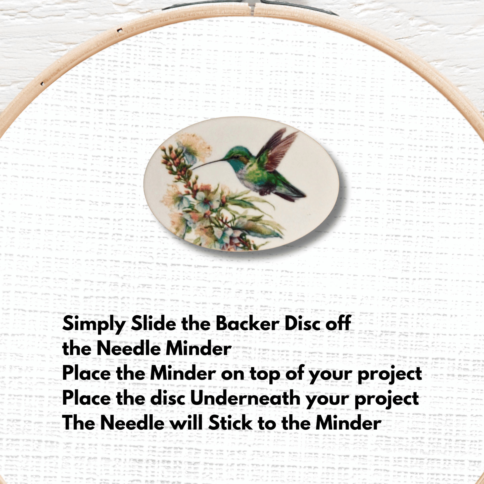 Cute hummingbird and wildflower needle minder magnet for sewing and quilting