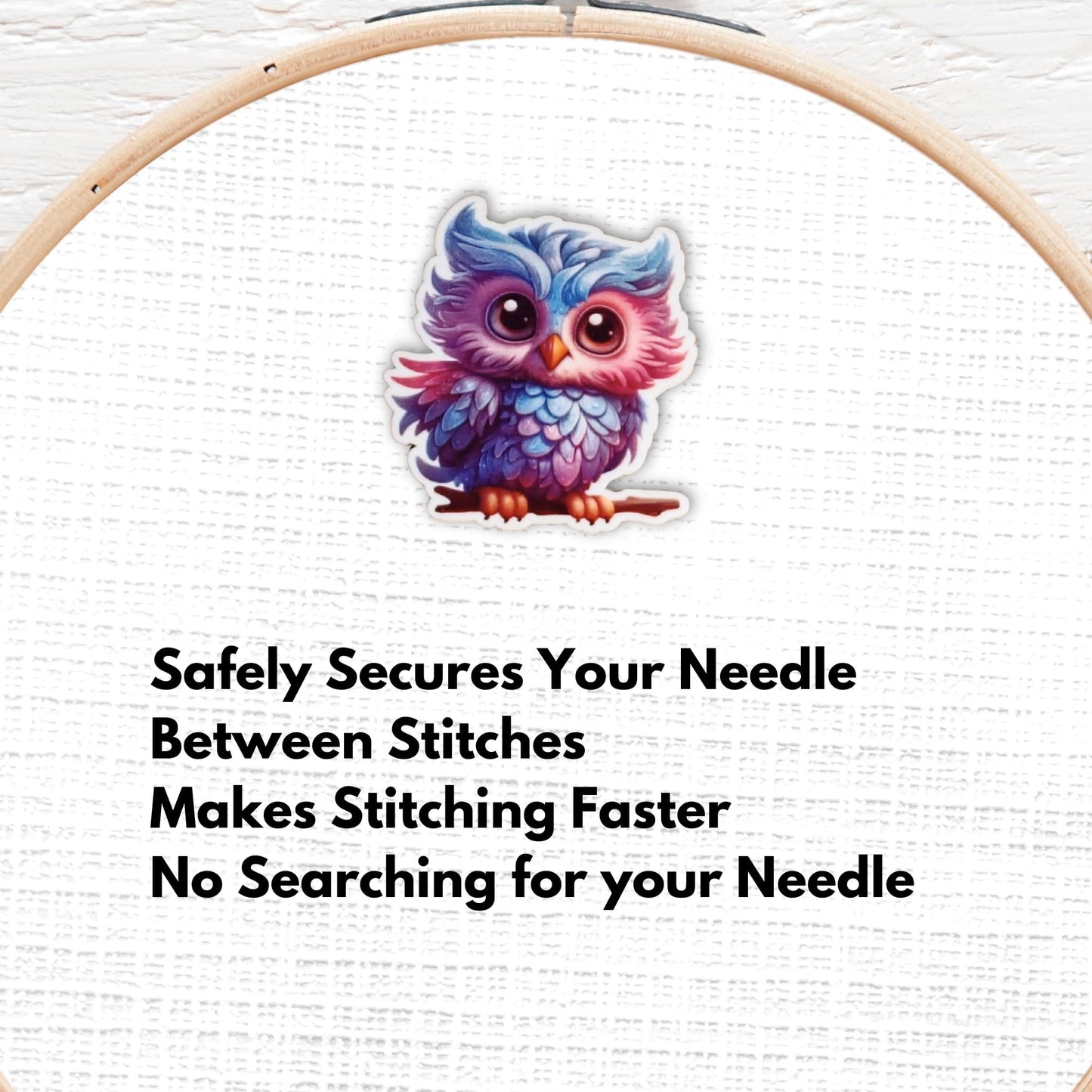 Pastel gradient owl needle holder magnet perfect for sewing and stitching