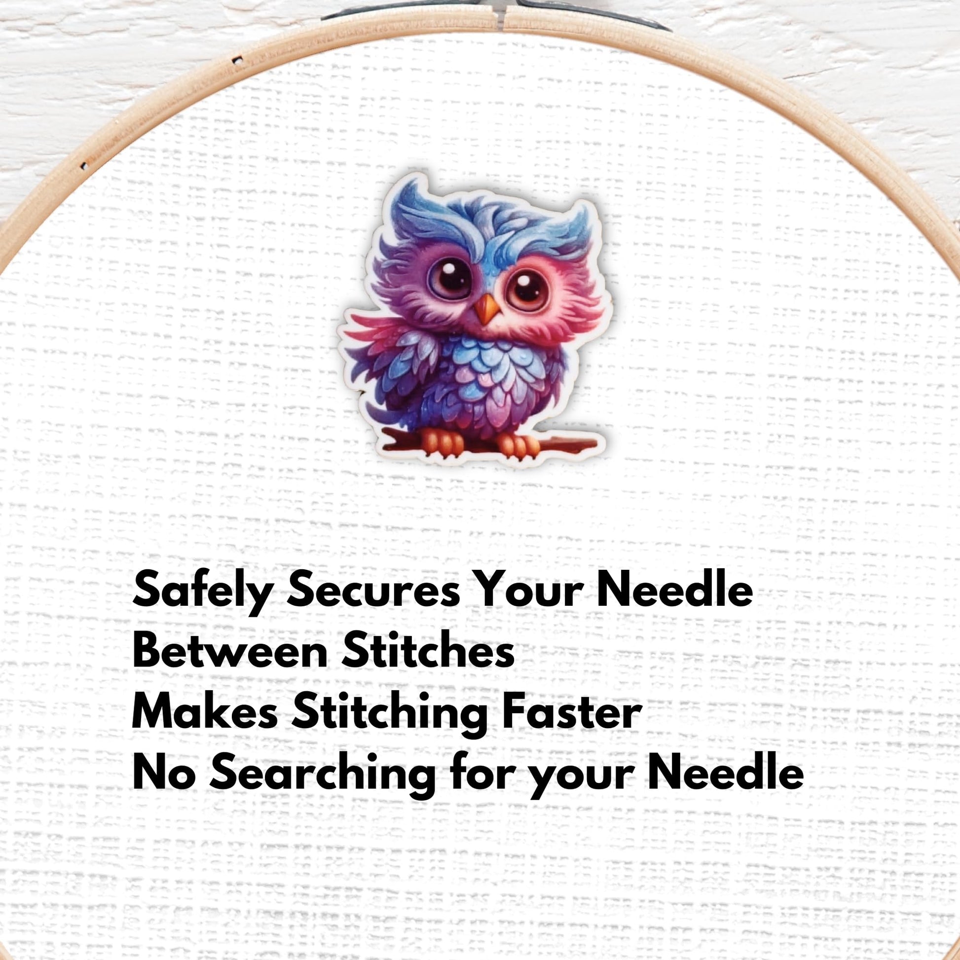 Pastel gradient owl needle holder magnet perfect for sewing and stitching