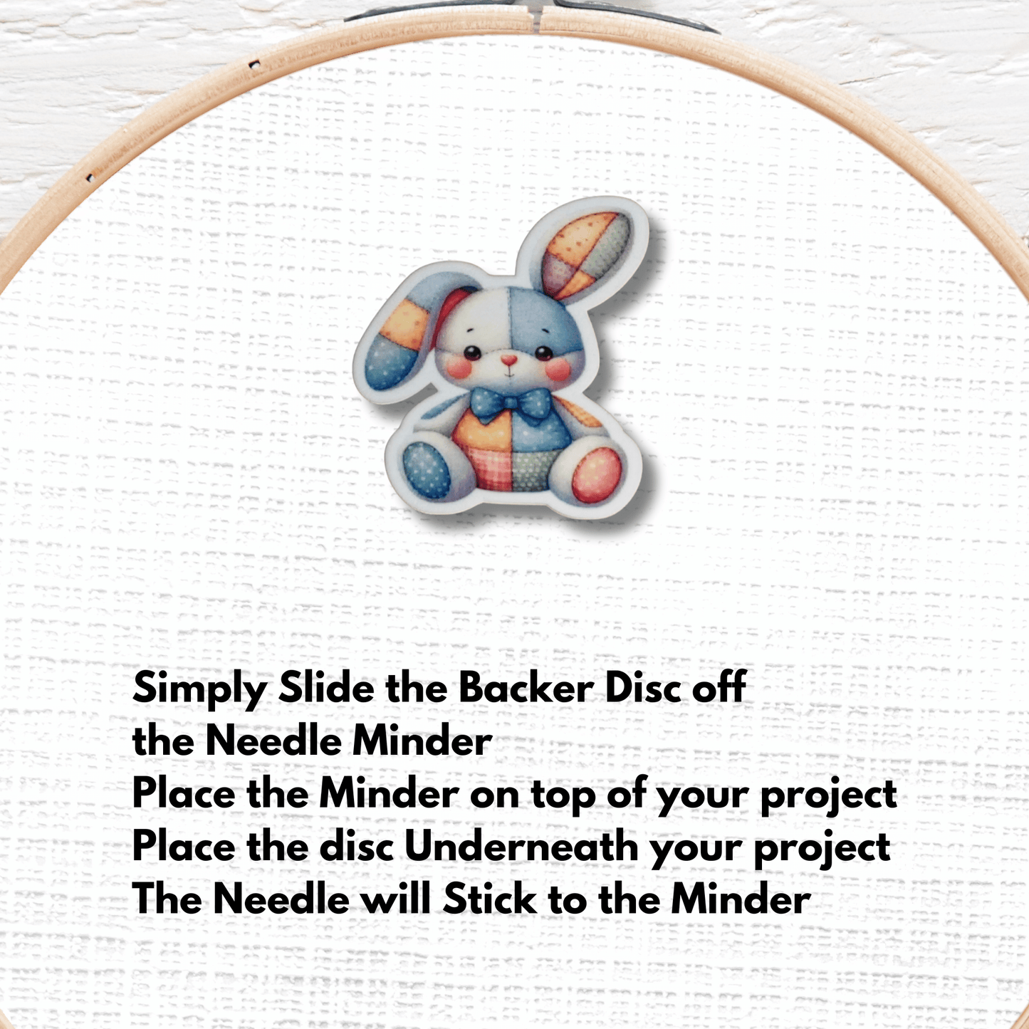 Pastel plush bunny magnetic needle keeper for cross stitch projects