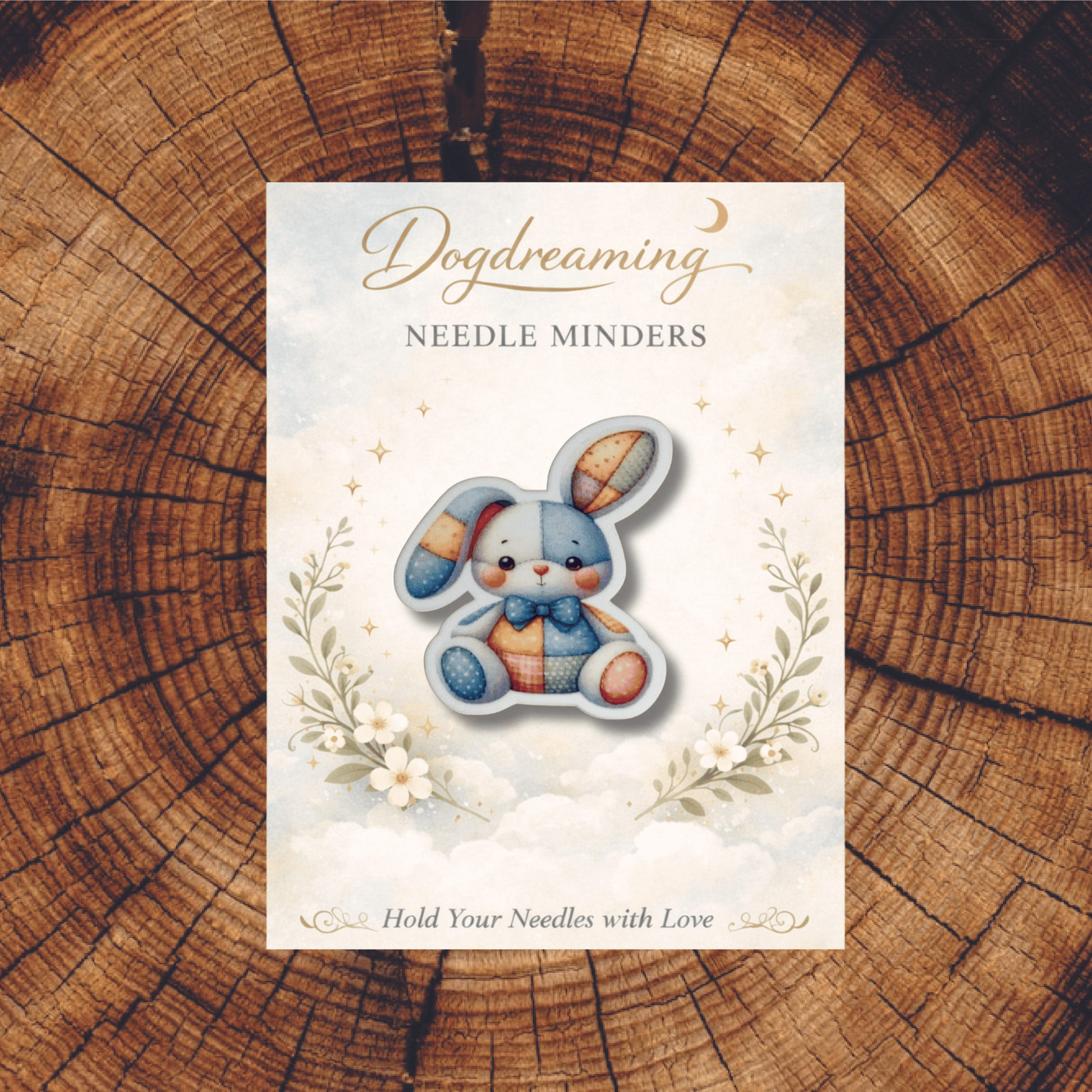Giftable pastel bunny needle minder for cross stitch supplies