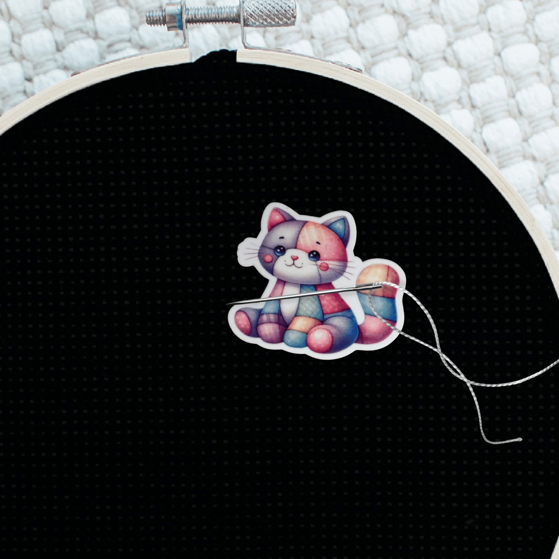 Pastel cat magnetic needle minder for needlepoint and embroidery