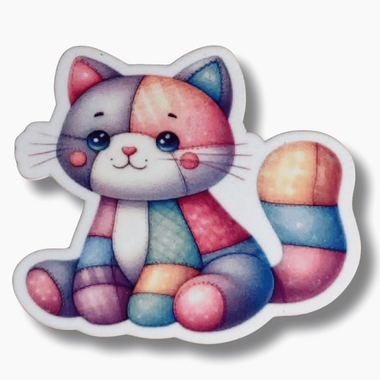 Pastel patchwork cat magnetic needle minder for cross stitch and embroidery