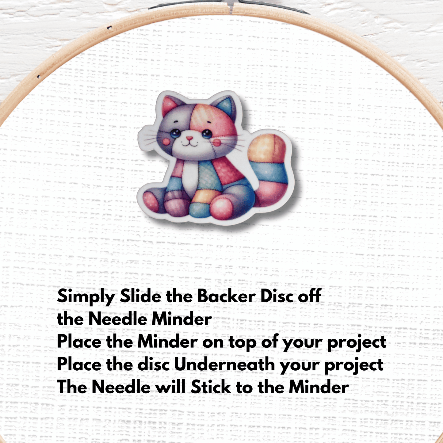 Pastel plush cat magnetic needle keeper for cross stitch projects