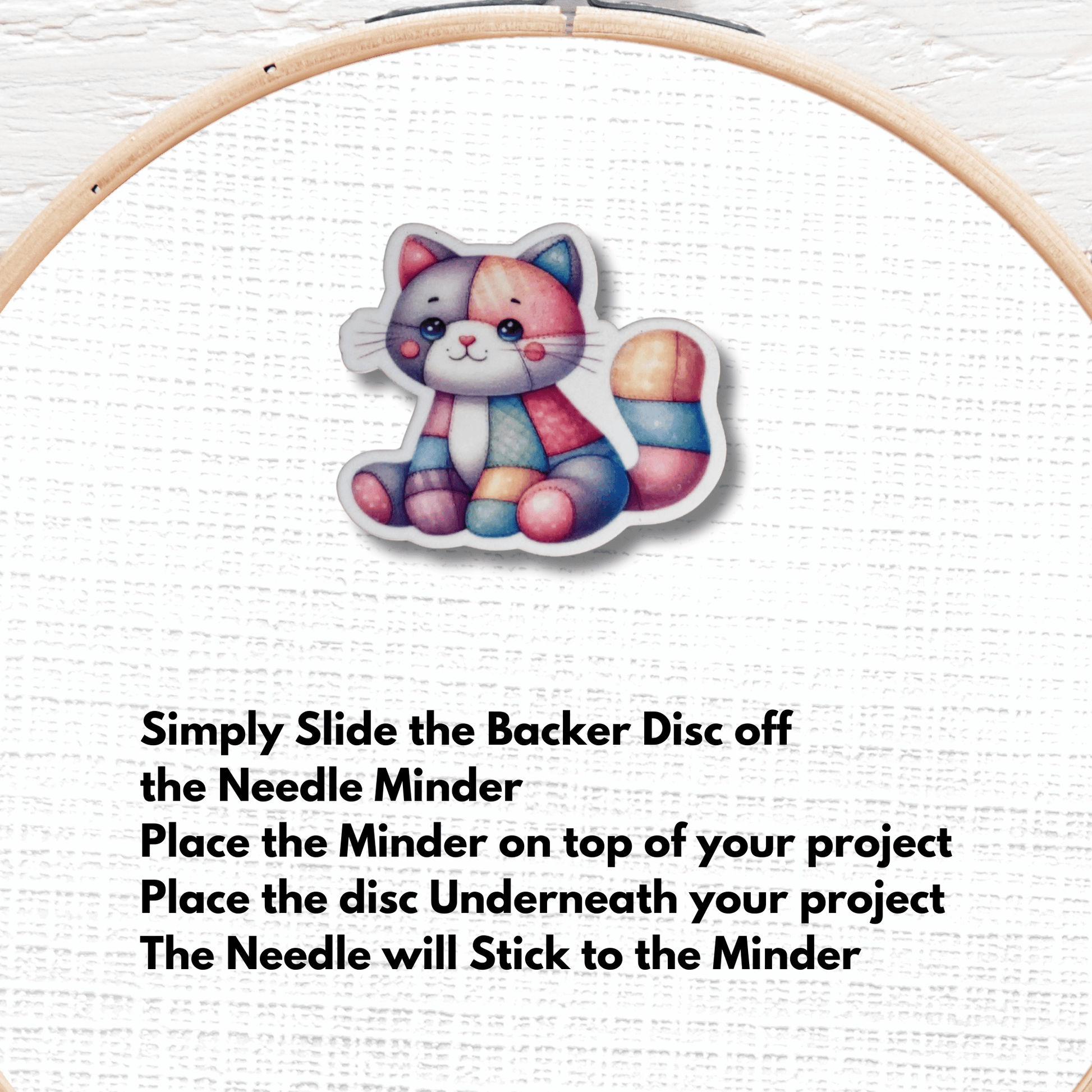 Pastel plush cat magnetic needle keeper for cross stitch projects