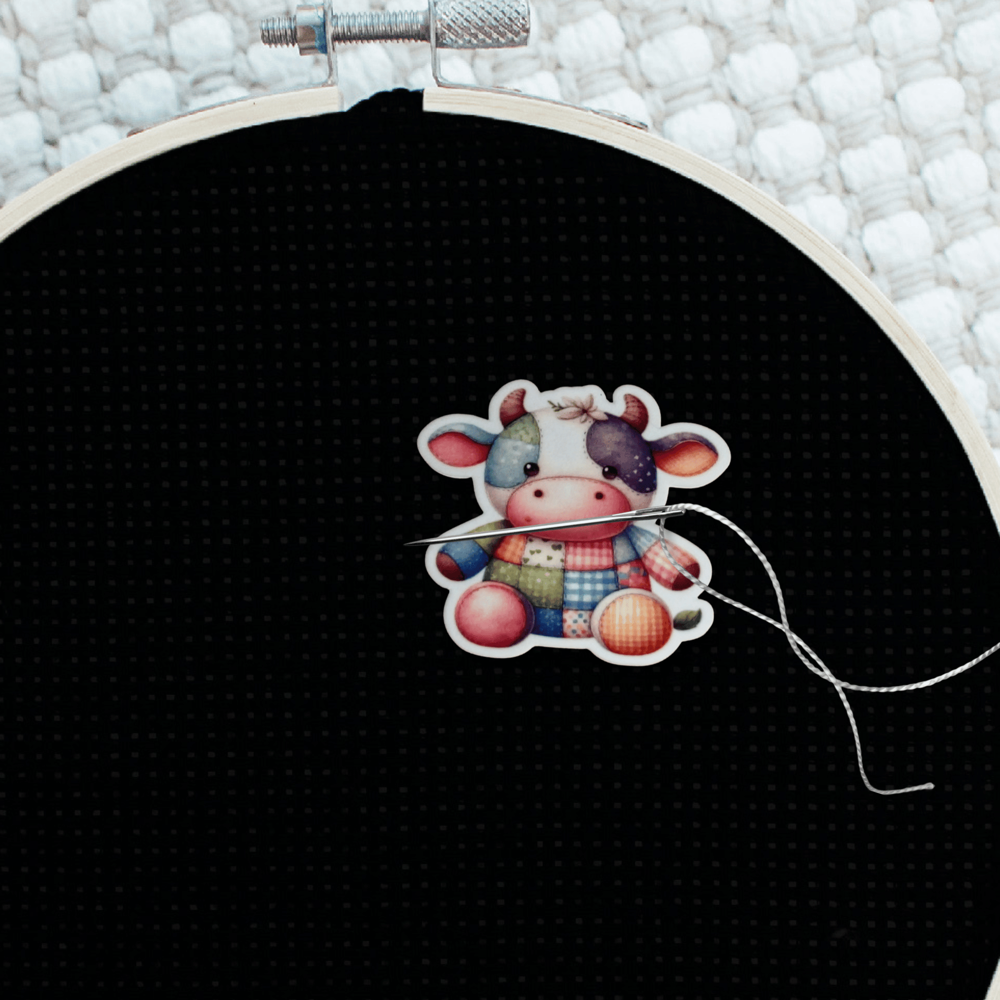 Farm cow magnetic needle minder for needlepoint and embroidery lovers