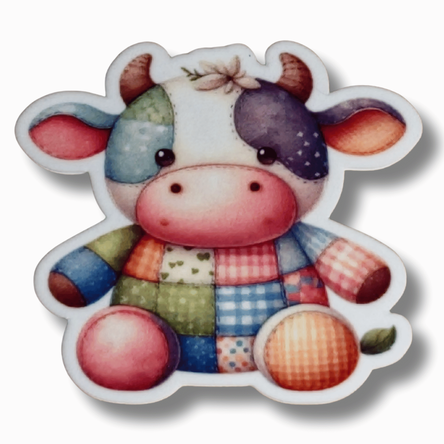 Pastel patchwork cow magnetic needle minder for cross stitch and embroidery
