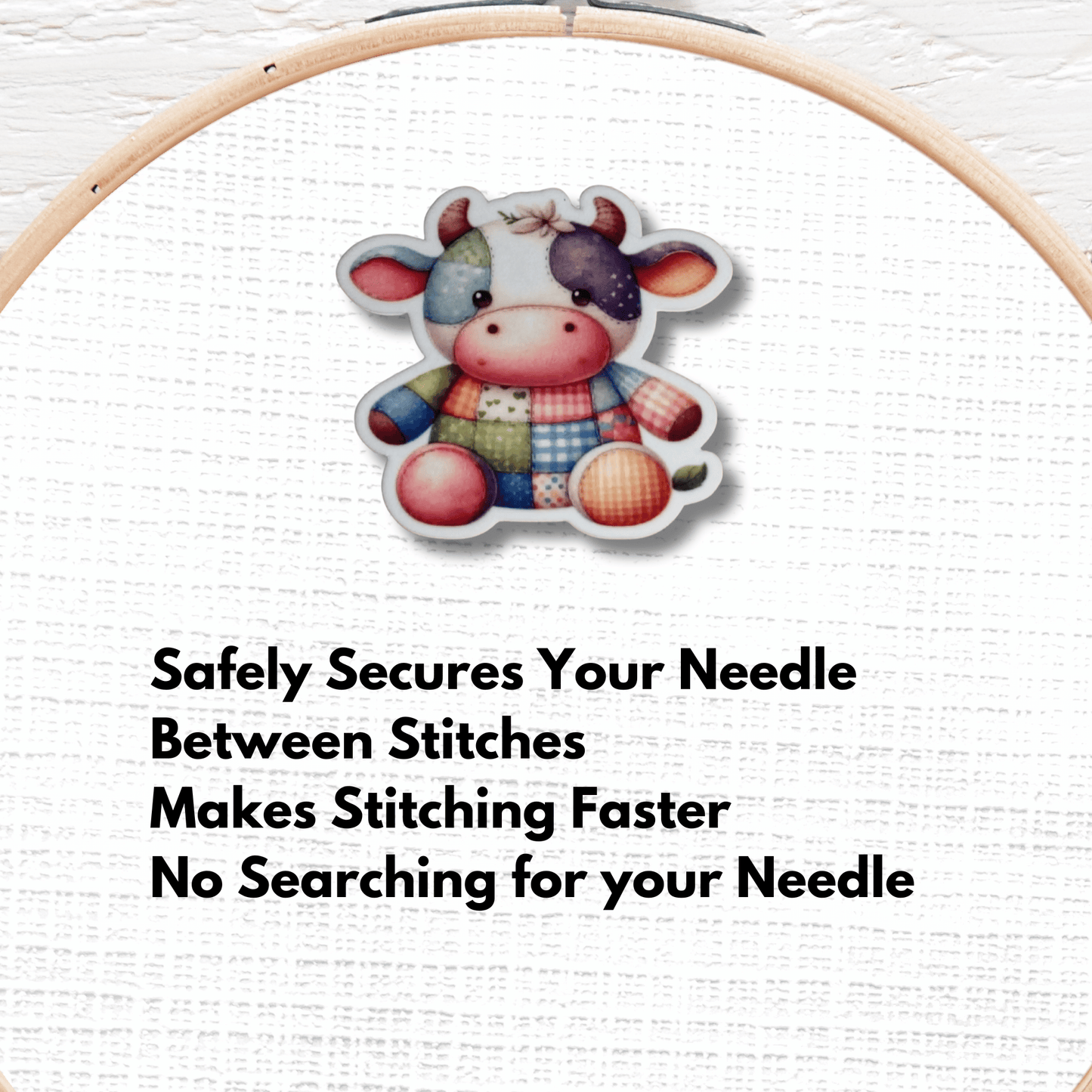 Cute cow needle minder magnet for embroidery and needlepoint