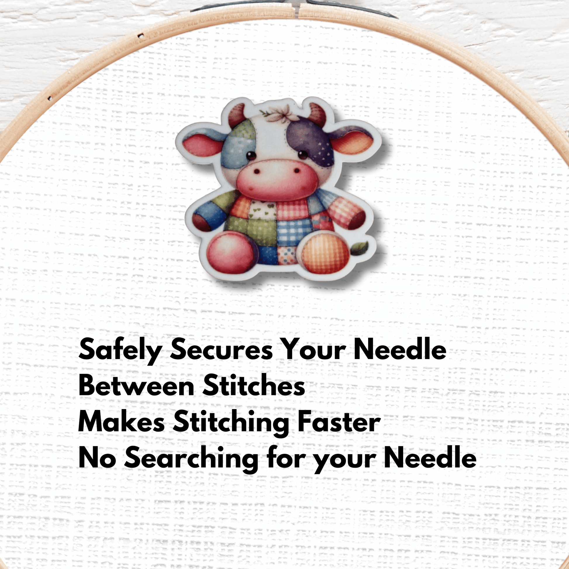 Cute cow needle minder magnet for embroidery and needlepoint