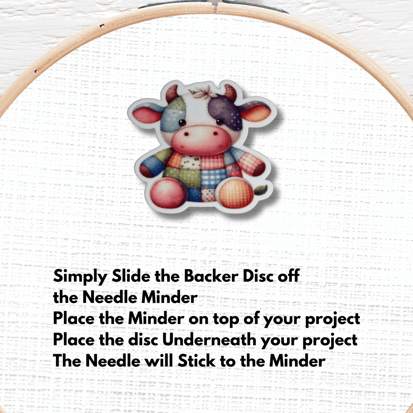 Pastel plush cow magnetic needle keeper for cross stitch projects